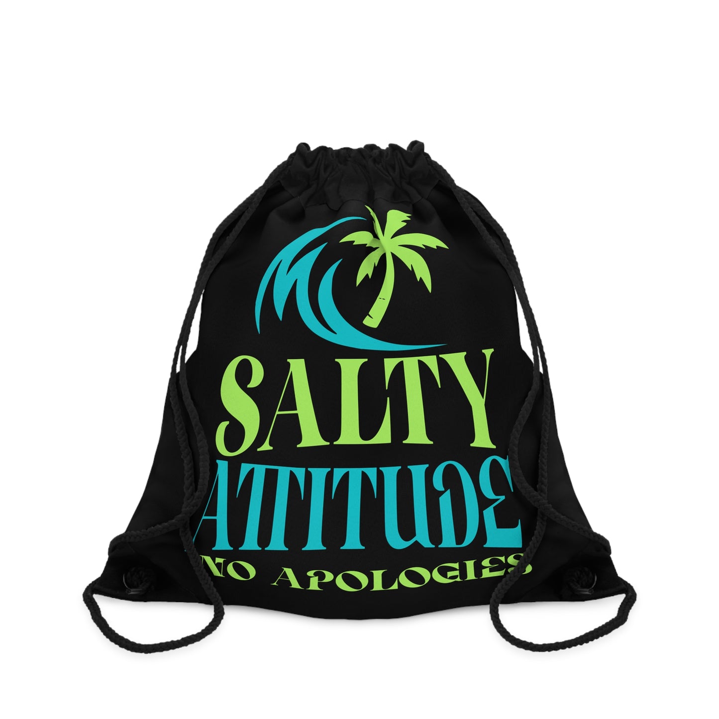 Salty Attitude Drawstring Bag — Beach Palm & Wave Gym Sack (No Apologies)