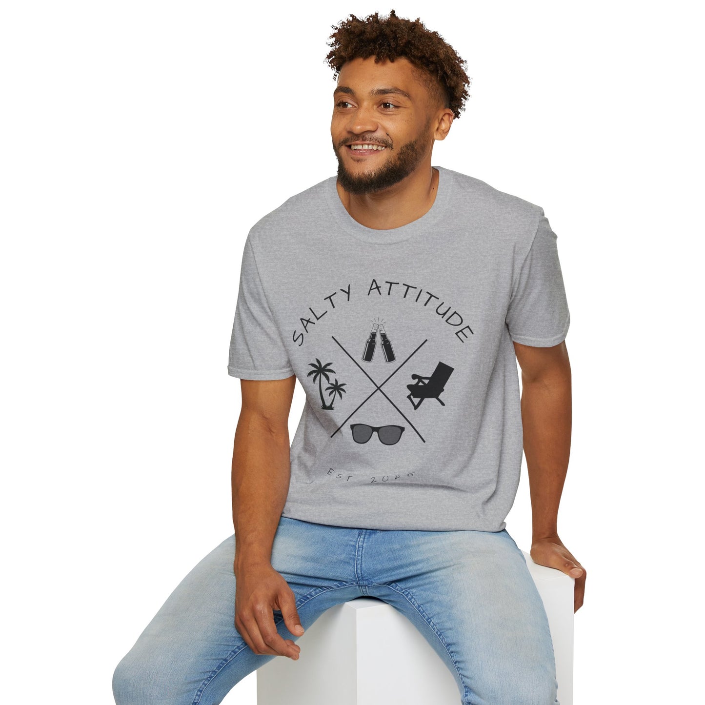 Salty Attitude Beach T-Shirt — Coastal Vacation Shirt with Sunglasses & Palm Icons