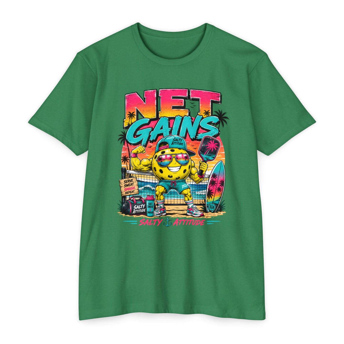 Net Gains Surf T-Shirt — 'Salty Attitude' Retro Beach Graphic Tee