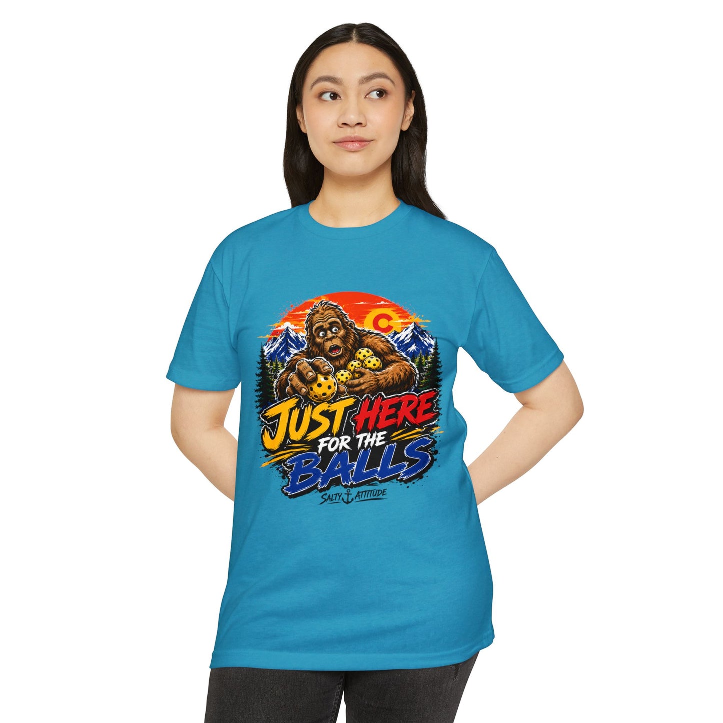 Just Here for the Balls T-Shirt — Funny Salty Attitude Sports Pickleball Tee