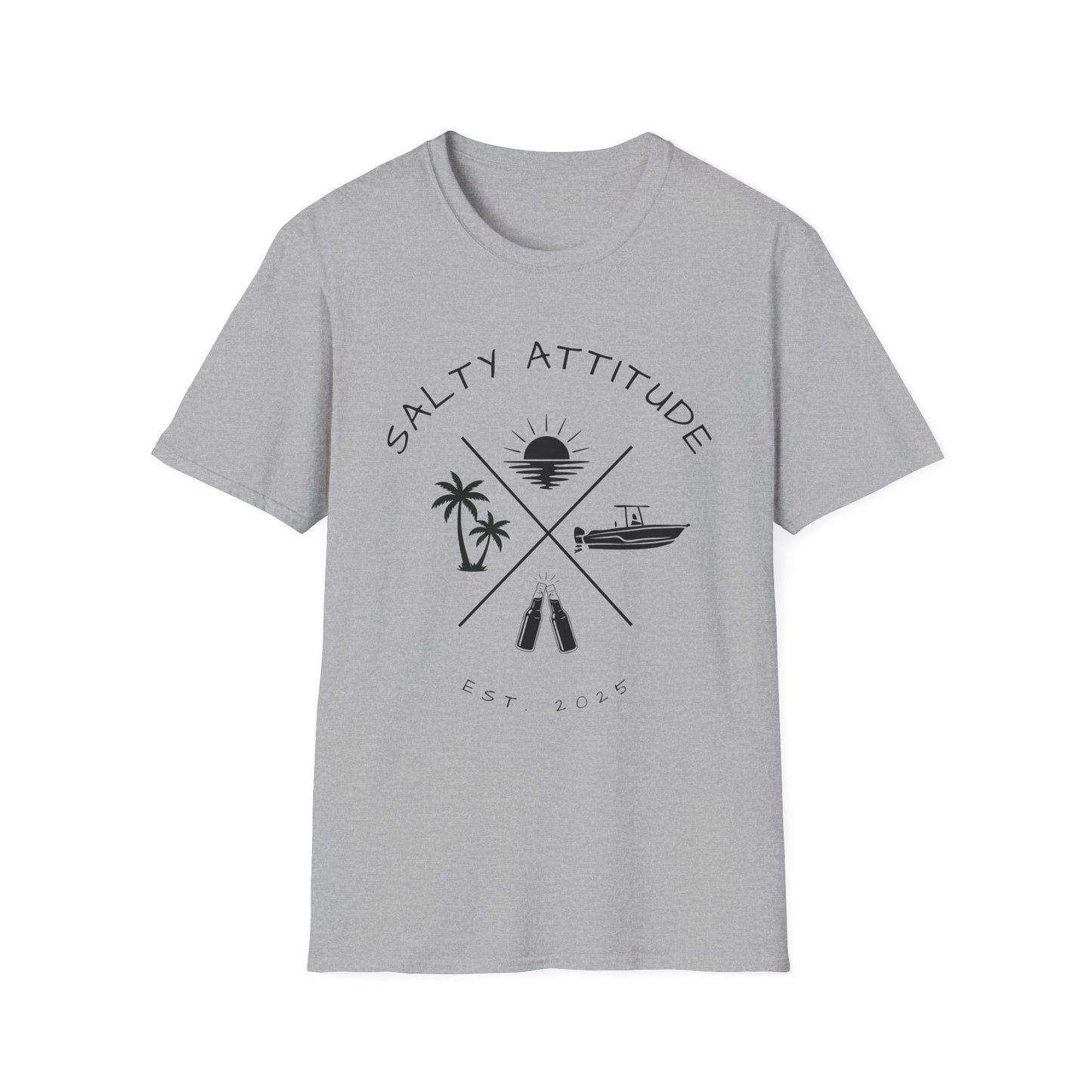 Salty Attitude Beach T-Shirt — Coastal Vacation Shirt with Boat & Palm Icons