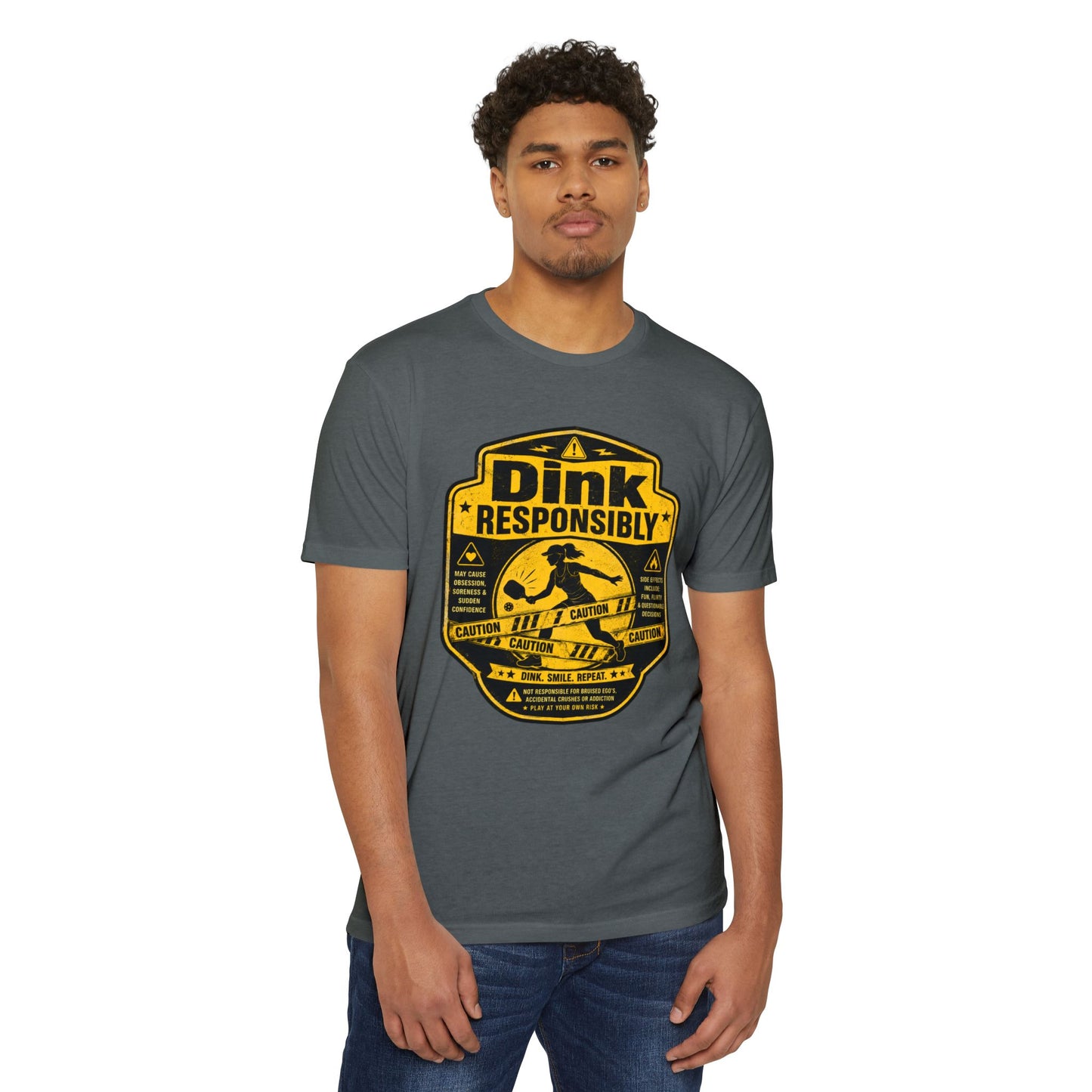 Dink Responsibly T-Shirt — Funny Pickleball 'Dink Responsibly' Graphic Tee (Salty Logo on Back)