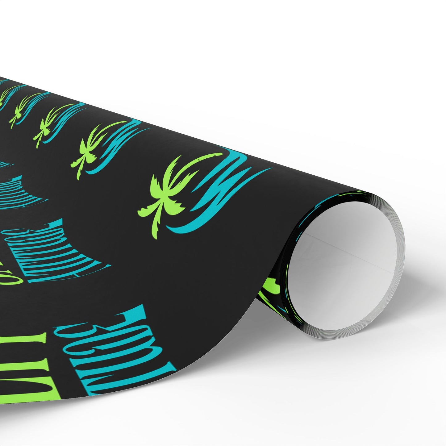 Wrapping Paper — Neon Retro Skate Pattern on Black (Holiday Gift Wrap)