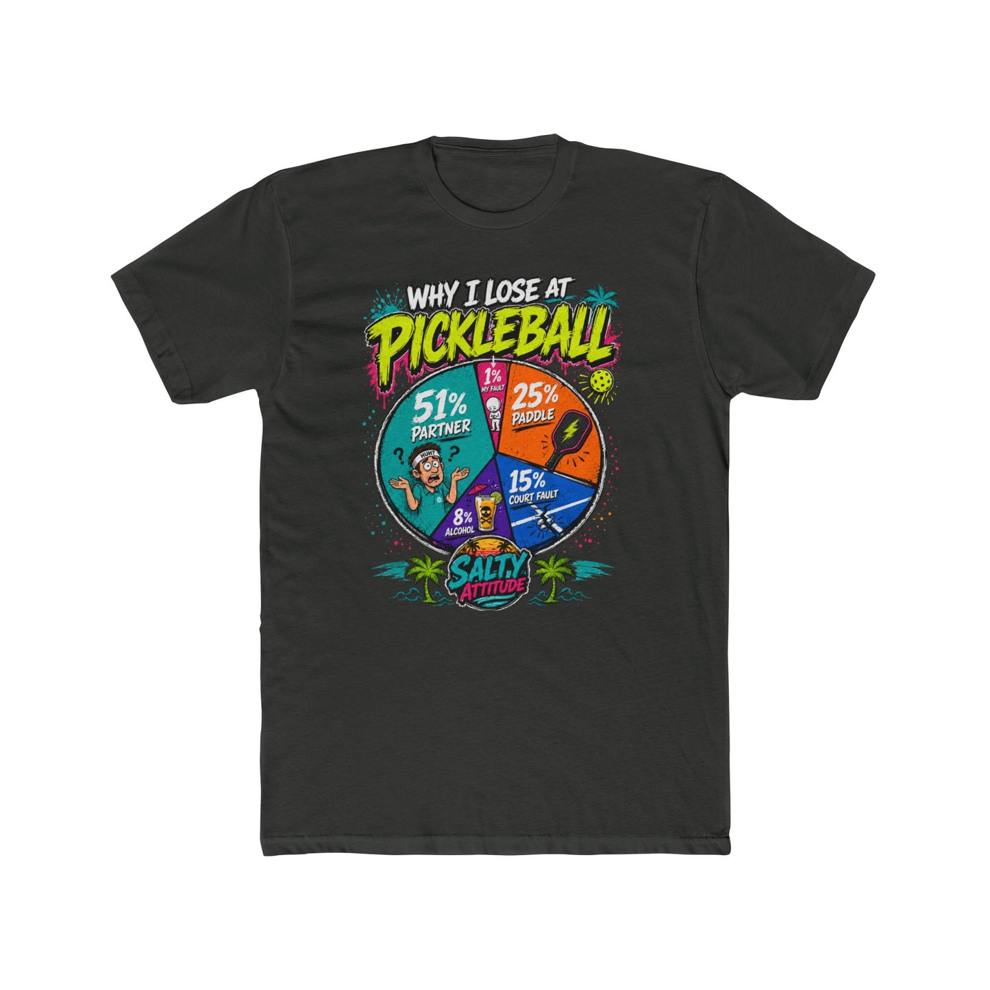 Pickleball Loss Pie Chart T-Shirt — “Why I Lose at Pickleball” Funny Sports Tee