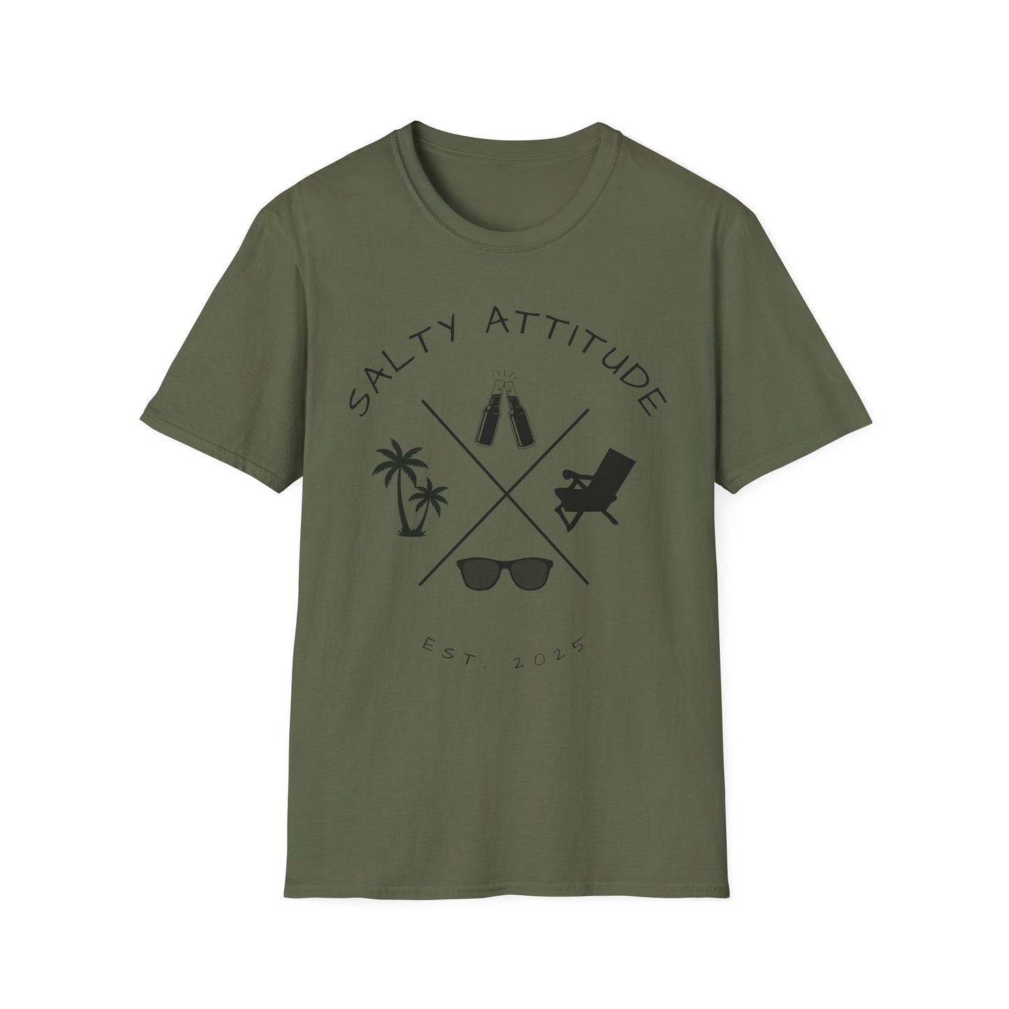 Salty Attitude Beach T-Shirt — Coastal Vacation Shirt with Sunglasses & Palm Icons