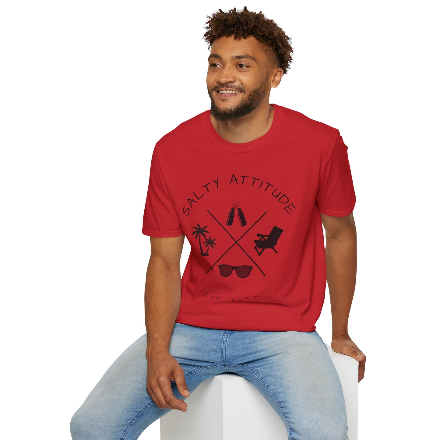Salty Attitude Beach T-Shirt — Coastal Vacation Shirt with Sunglasses & Palm Icons