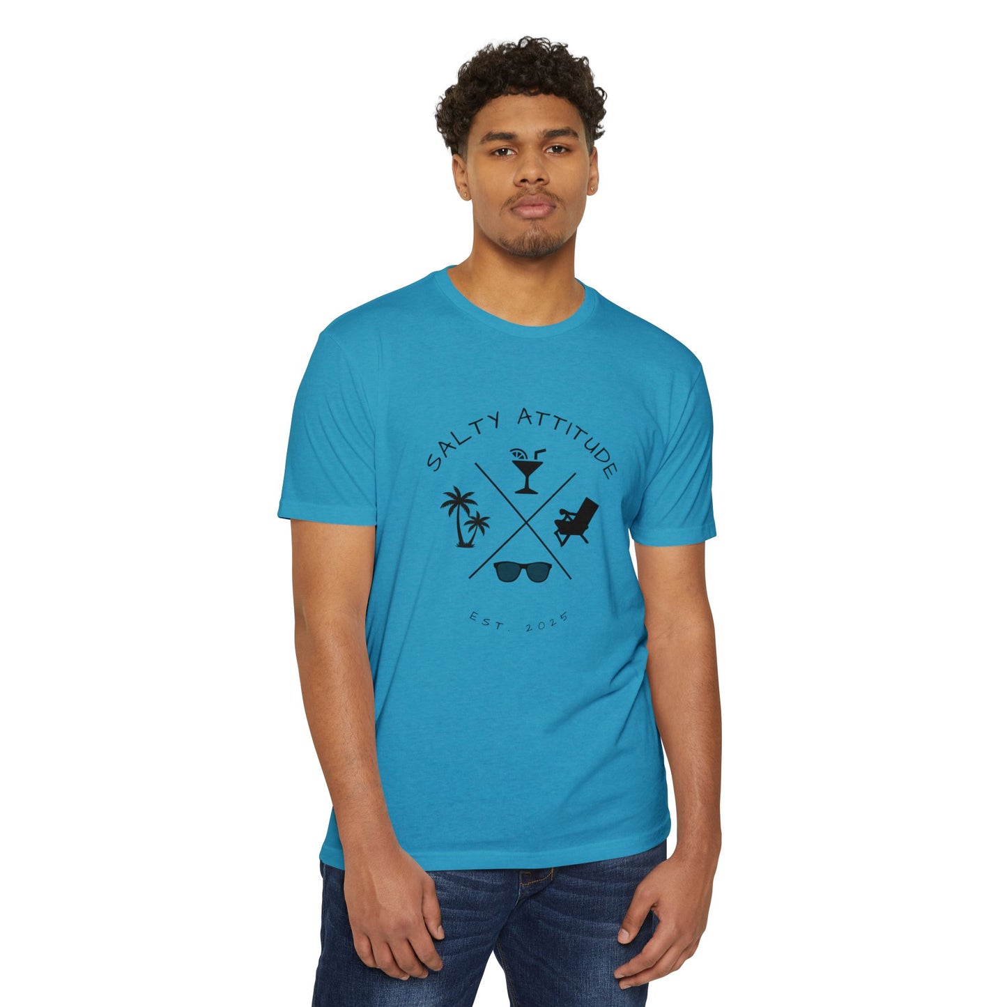 Salty Attitude Beach T-Shirt — Tropical Palm Cocktail Graphic Tee