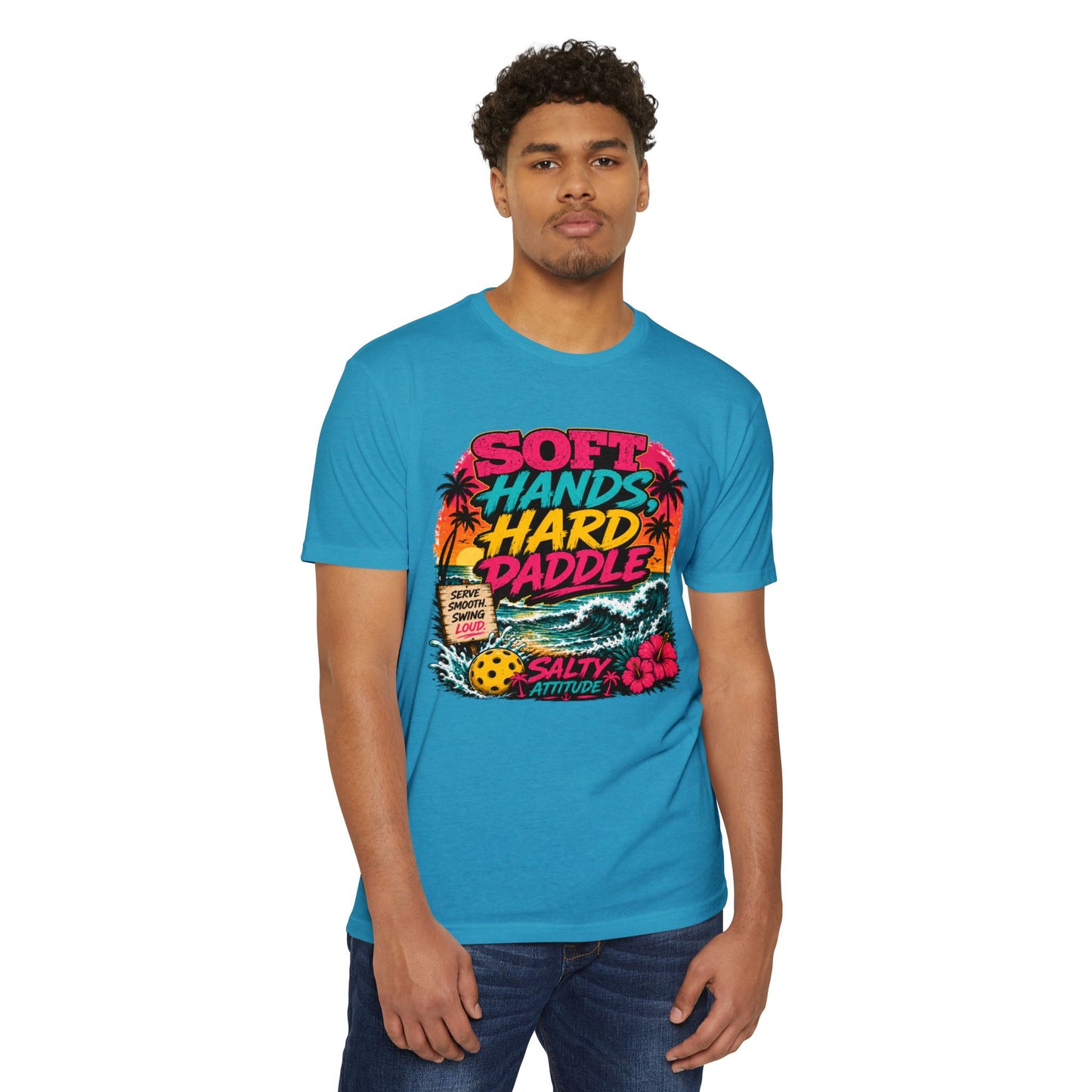 T-Shirt — "Soft Hands Hard Paddle" Tropical Salty Attitude Surf Tee