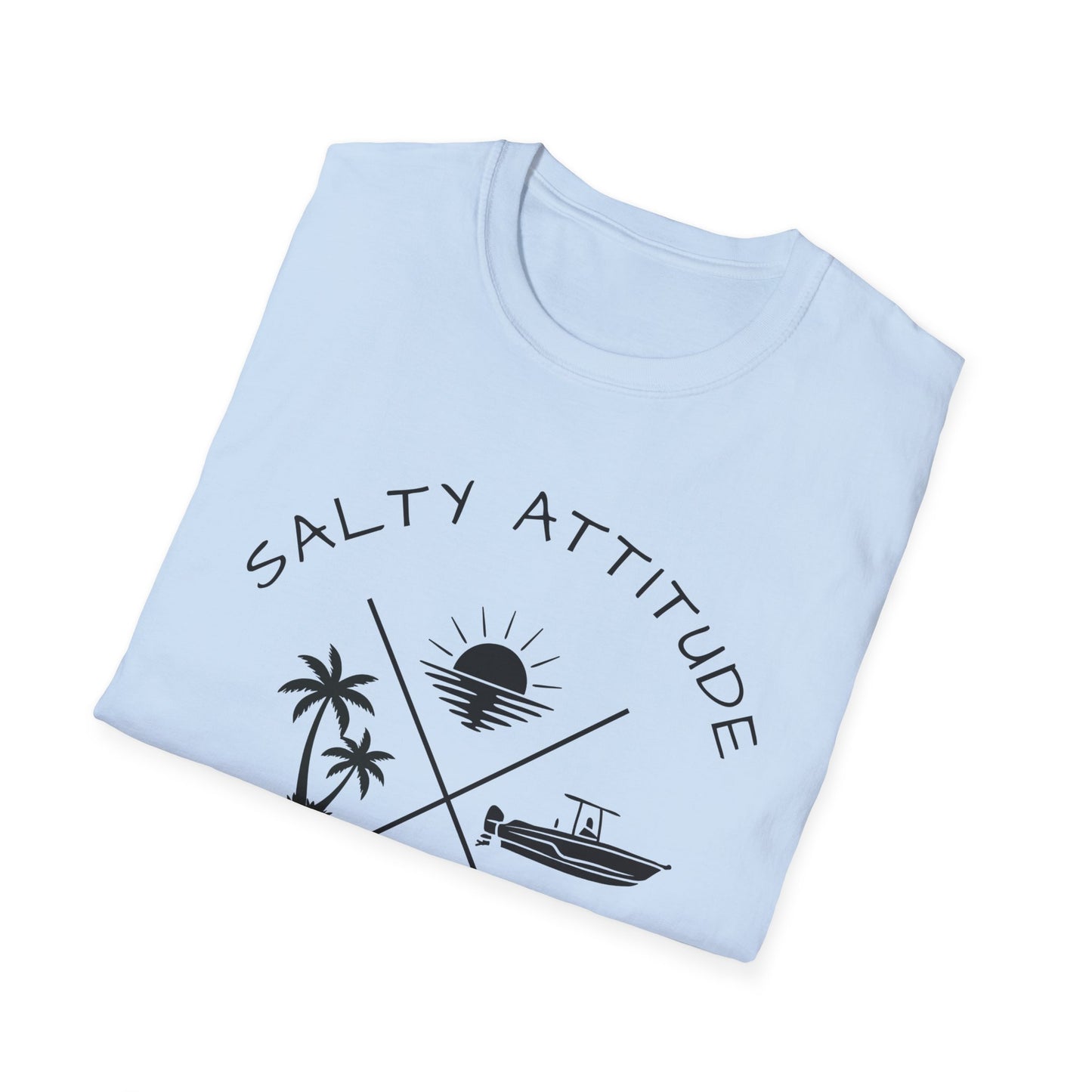 Salty Attitude Beach T-Shirt — Coastal Vacation Shirt with Boat & Palm Icons