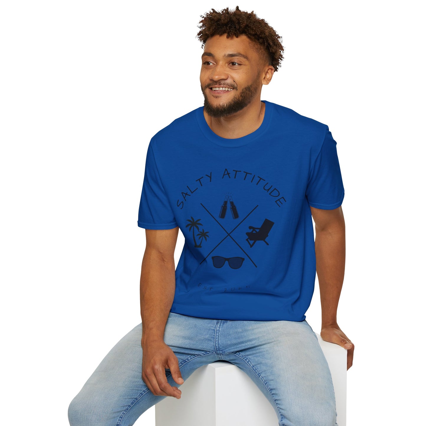 Salty Attitude Beach T-Shirt — Coastal Vacation Shirt with Sunglasses & Palm Icons