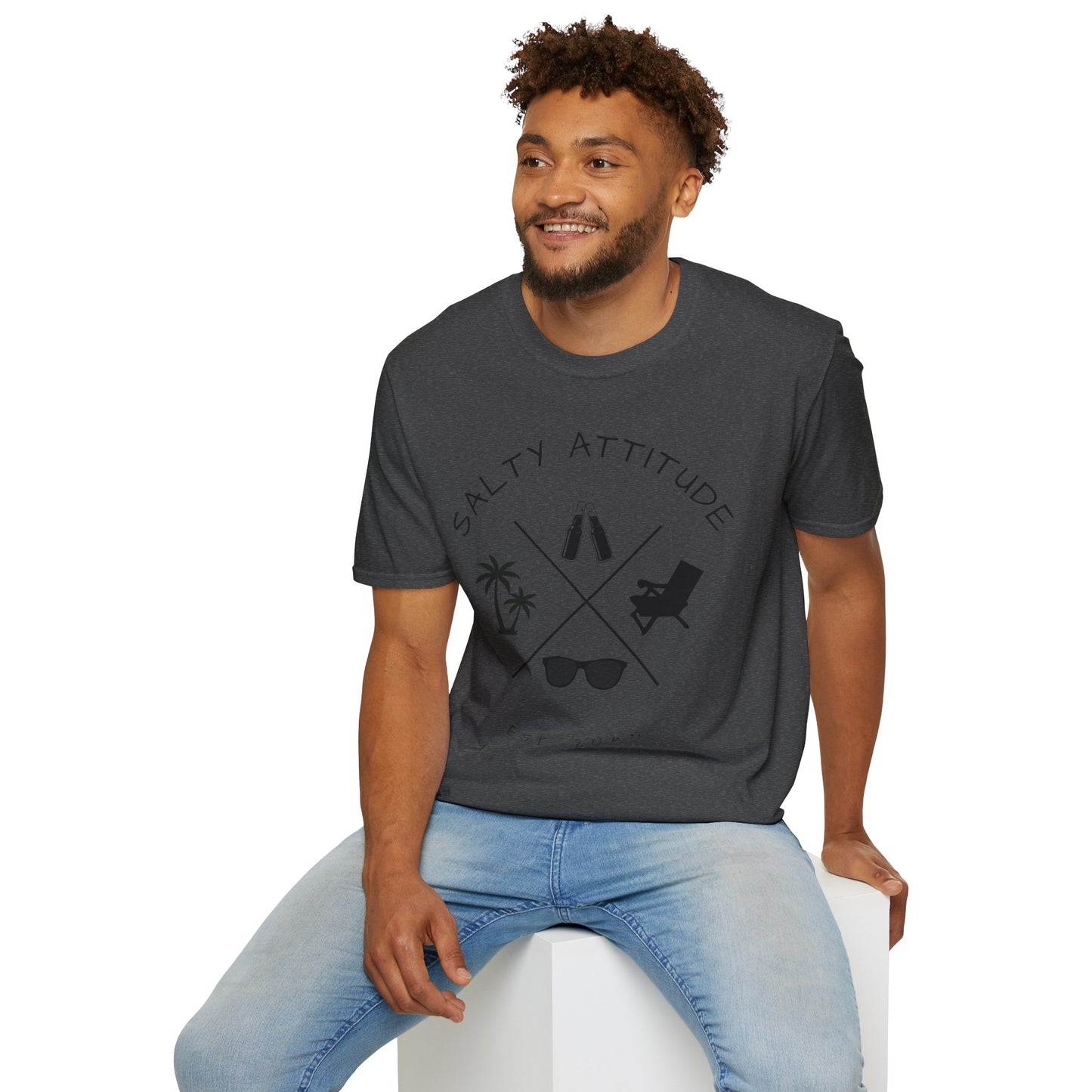 Salty Attitude Beach T-Shirt — Coastal Vacation Shirt with Sunglasses & Palm Icons