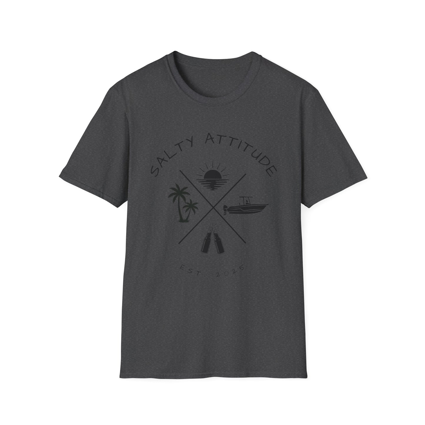 Salty Attitude Beach T-Shirt — Coastal Vacation Shirt with Boat & Palm Icons