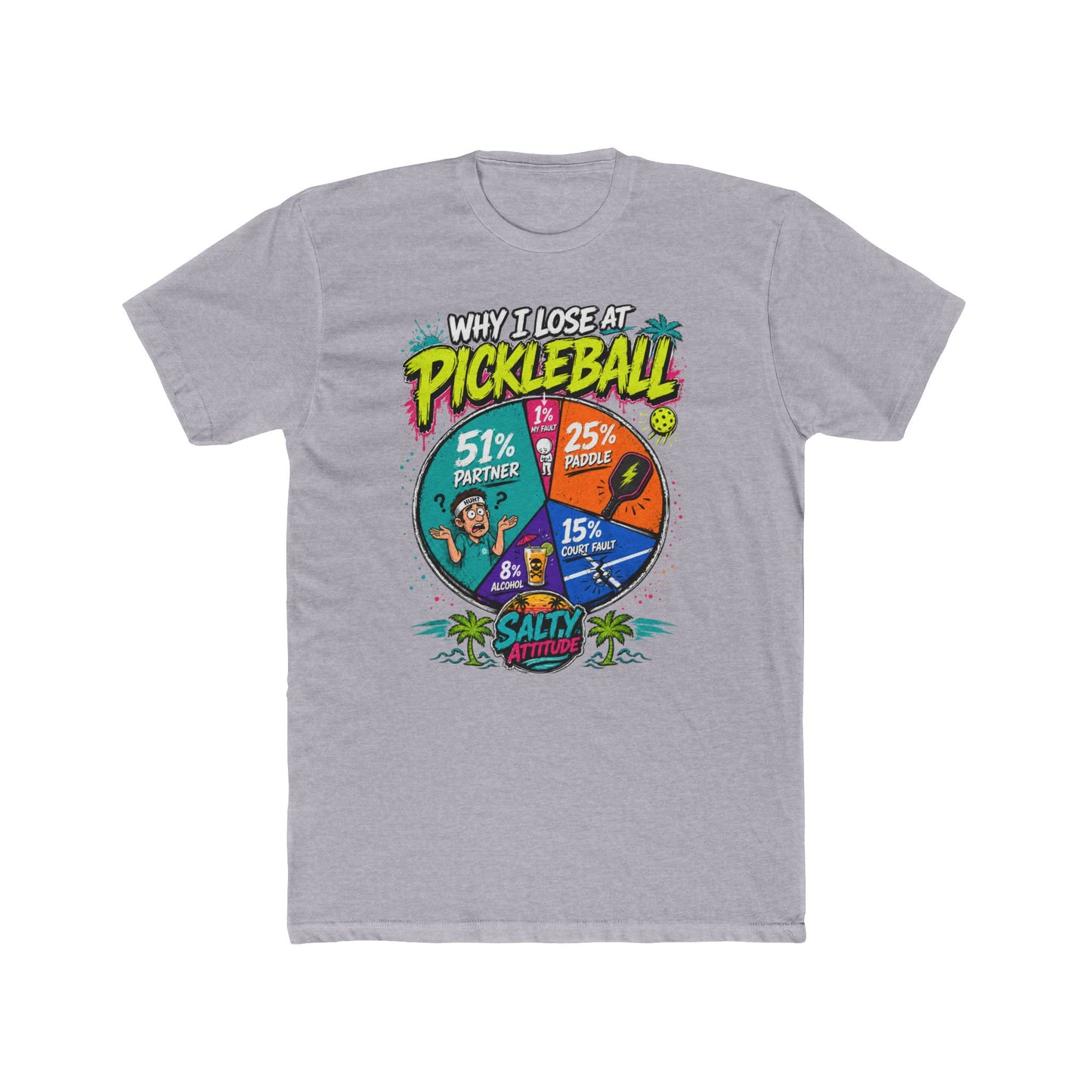 Pickleball Loss Pie Chart T-Shirt — “Why I Lose at Pickleball” Funny Sports Tee
