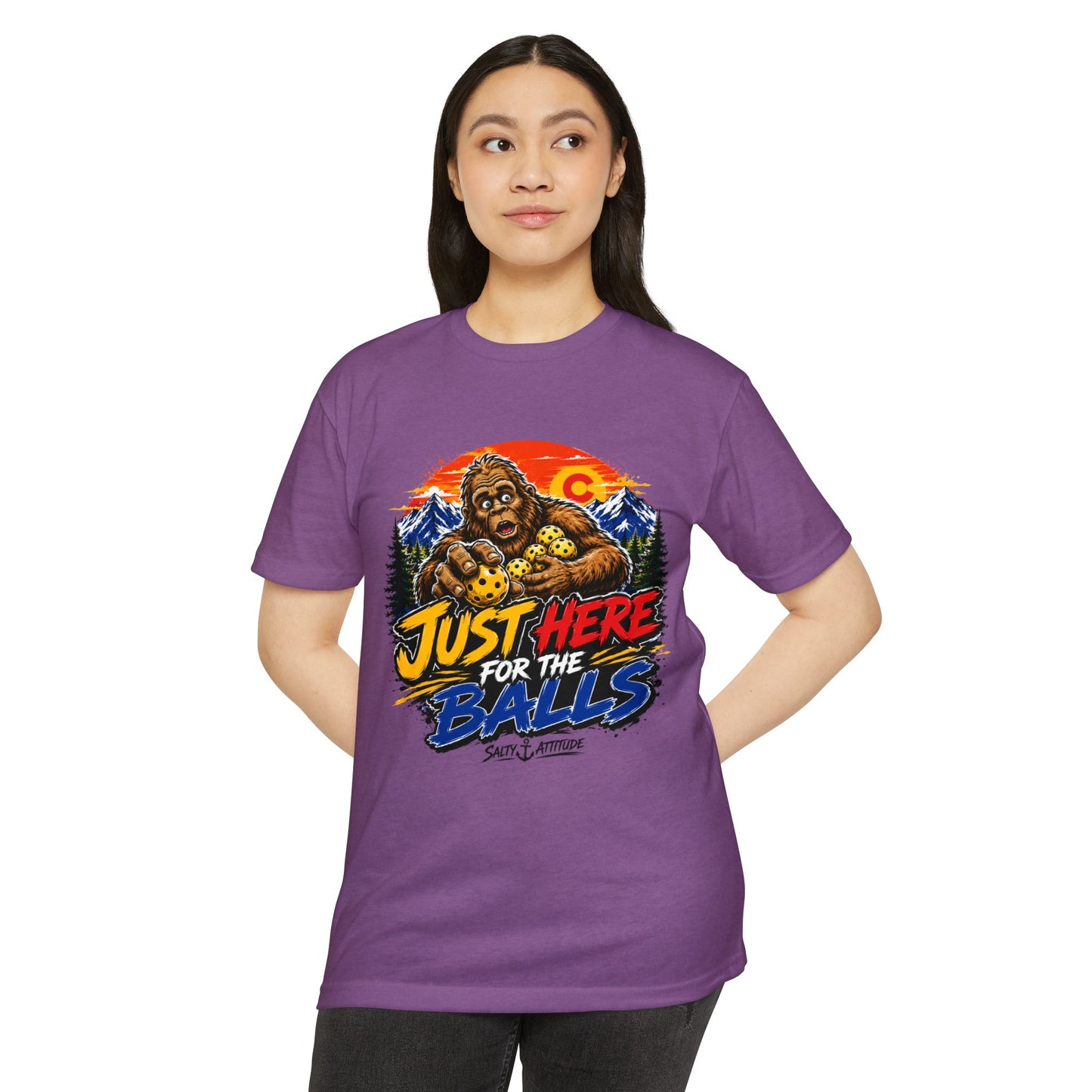 Just Here for the Balls T-Shirt — Funny Salty Attitude Sports Pickleball Tee