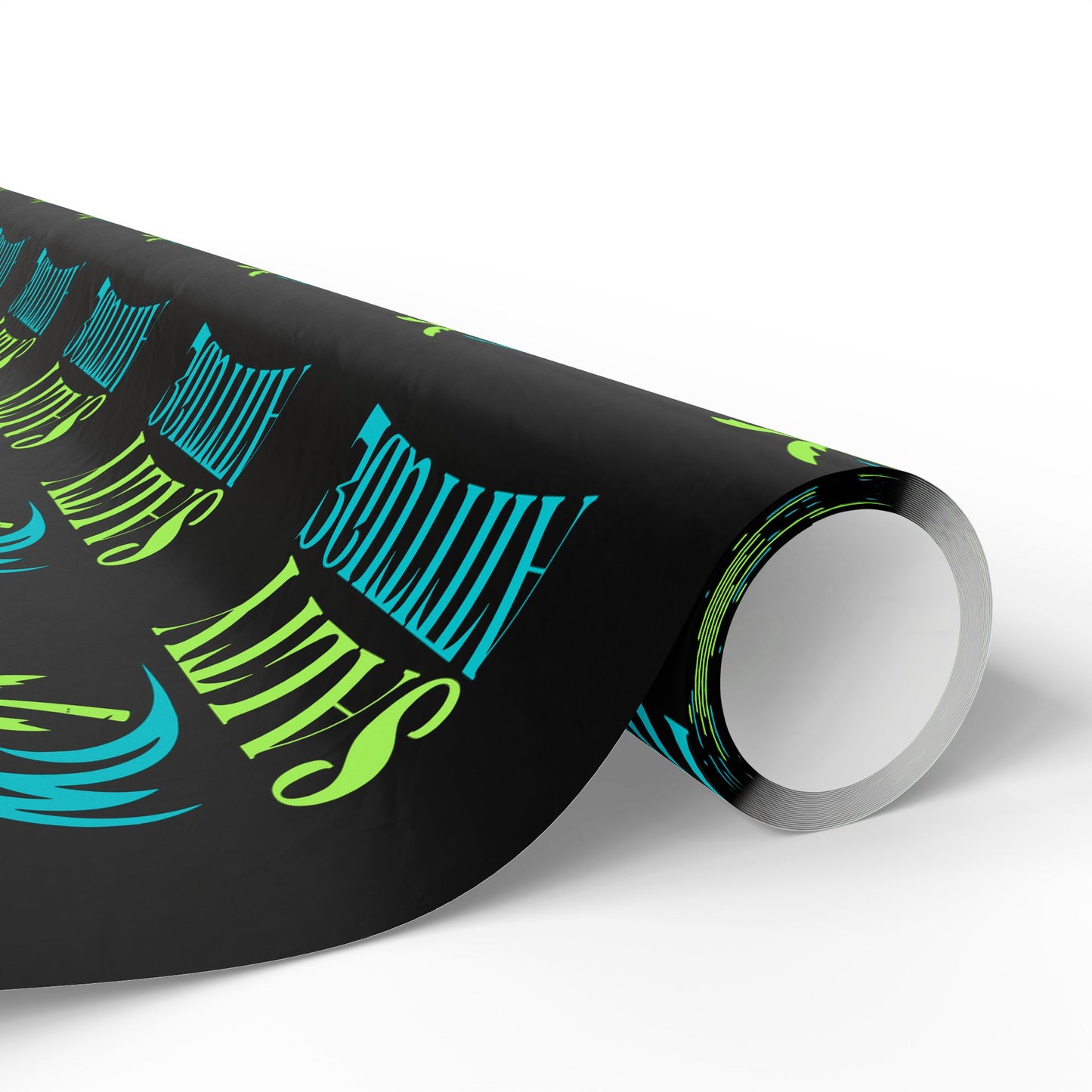 Wrapping Paper — Neon Retro Skate Pattern on Black (Holiday Gift Wrap)