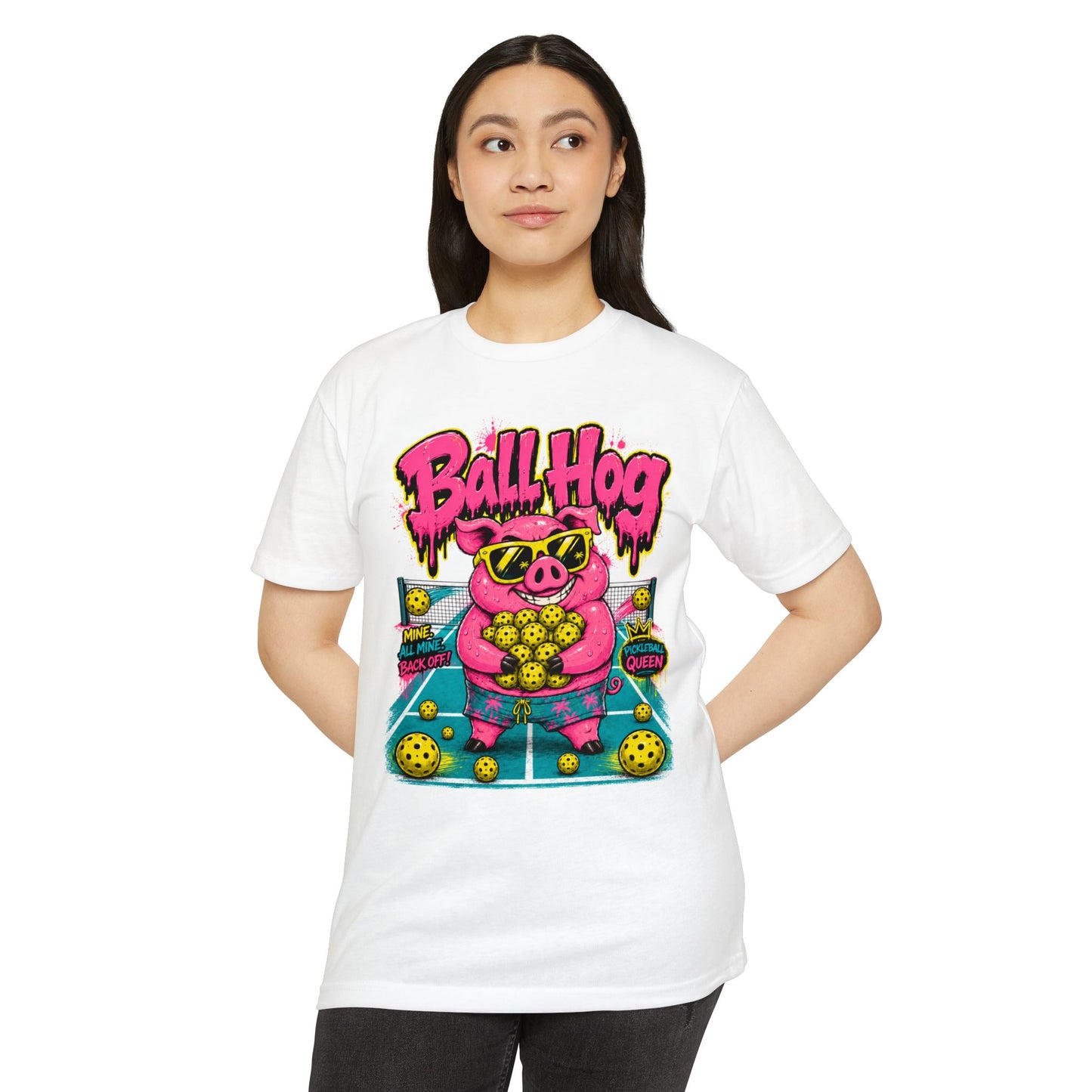 Ball Hog Pickleball T-Shirt — Retro Pig Graphic Tee ("Ball Hog")