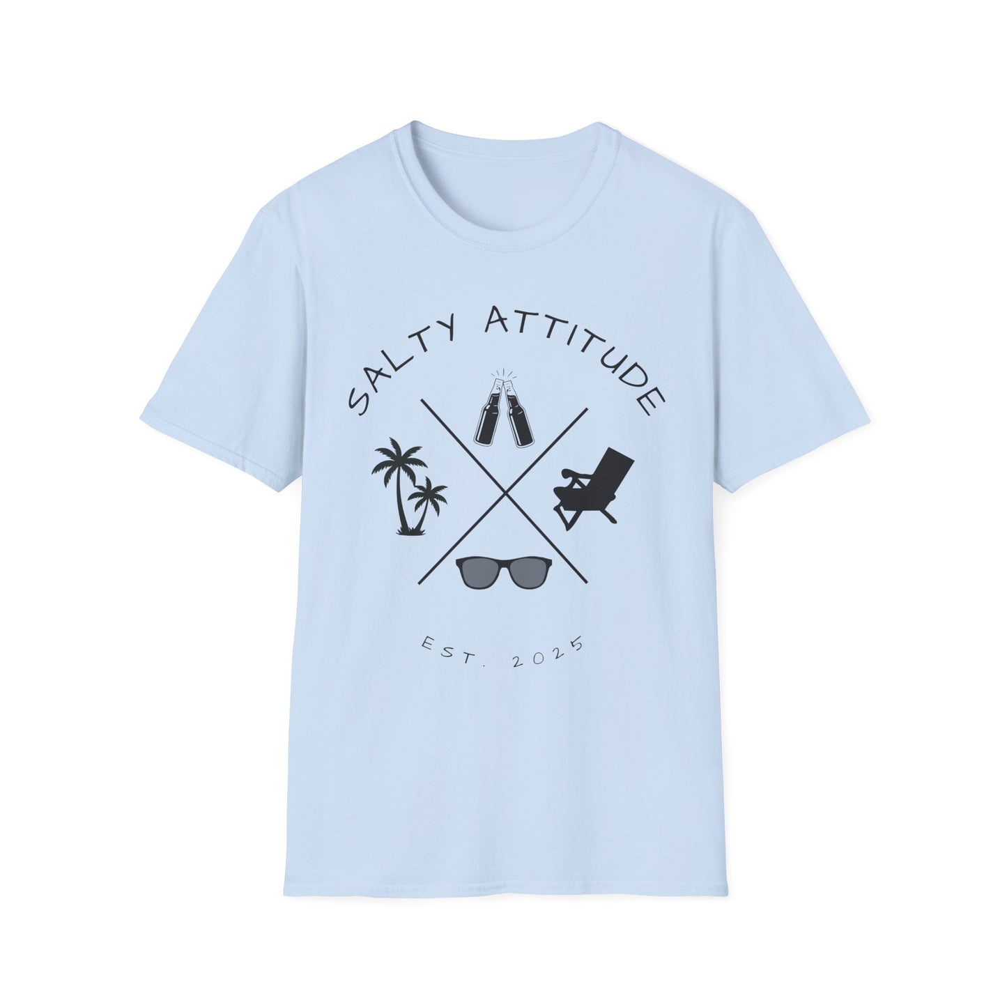Salty Attitude Beach T-Shirt — Coastal Vacation Shirt with Sunglasses & Palm Icons