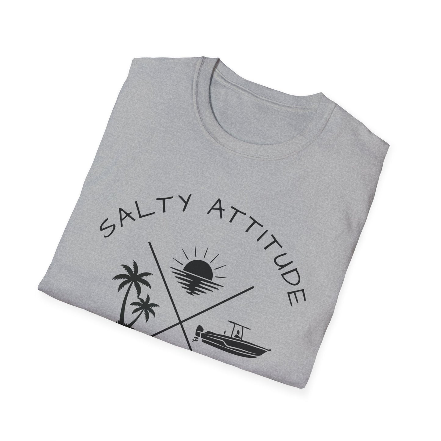 Salty Attitude Beach T-Shirt — Coastal Vacation Shirt with Boat & Palm Icons
