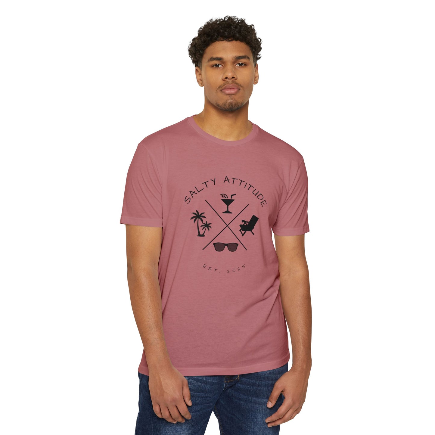 Salty Attitude Beach T-Shirt — Tropical Palm Cocktail Graphic Tee