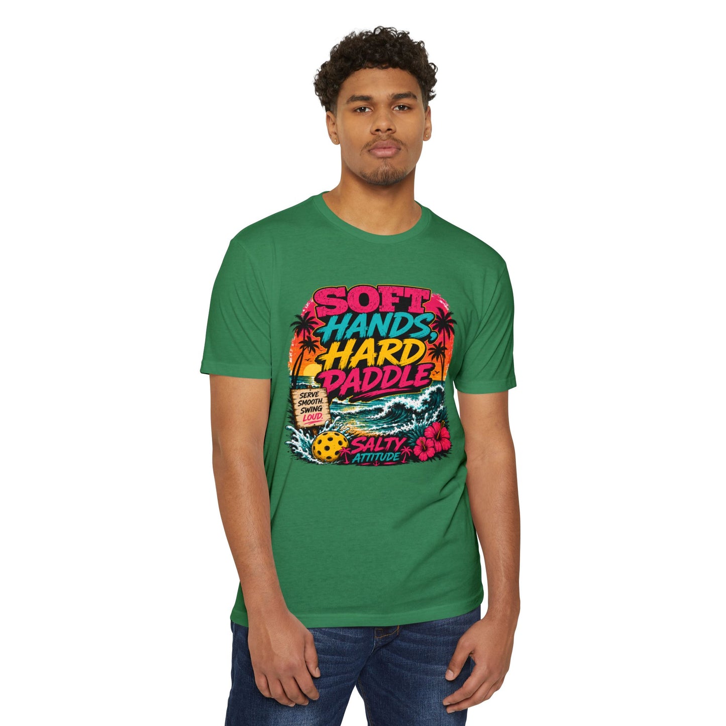 T-Shirt — "Soft Hands Hard Paddle" Tropical Salty Attitude Surf Tee