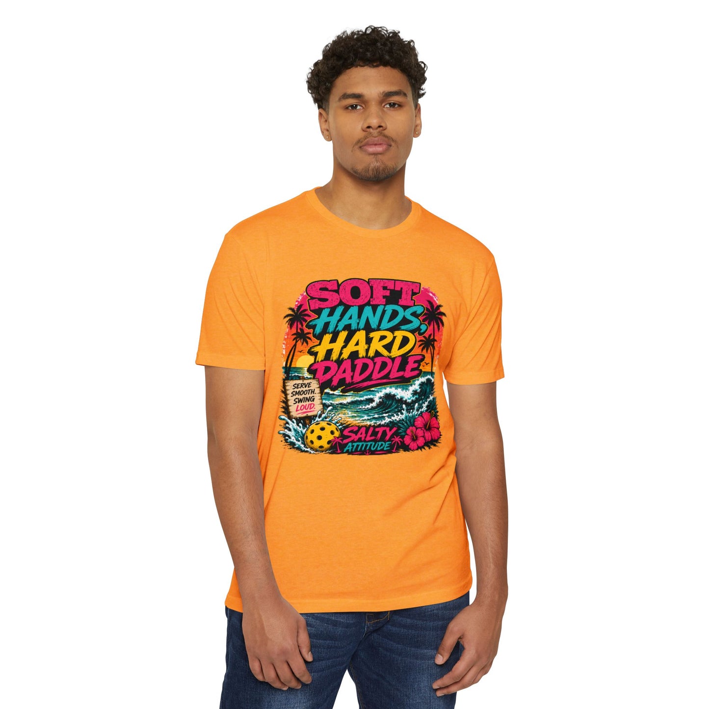 T-Shirt — "Soft Hands Hard Paddle" Tropical Salty Attitude Surf Tee