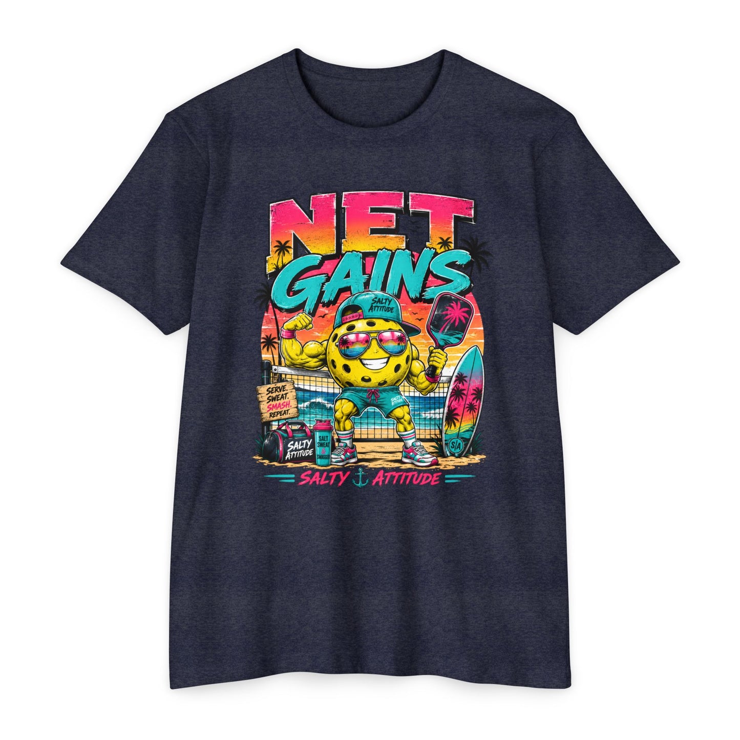 Net Gains Surf T-Shirt — 'Salty Attitude' Retro Beach Graphic Tee