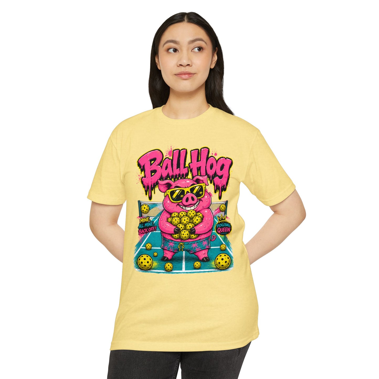 Ball Hog Pickleball T-Shirt — Retro Pig Graphic Tee ("Ball Hog")