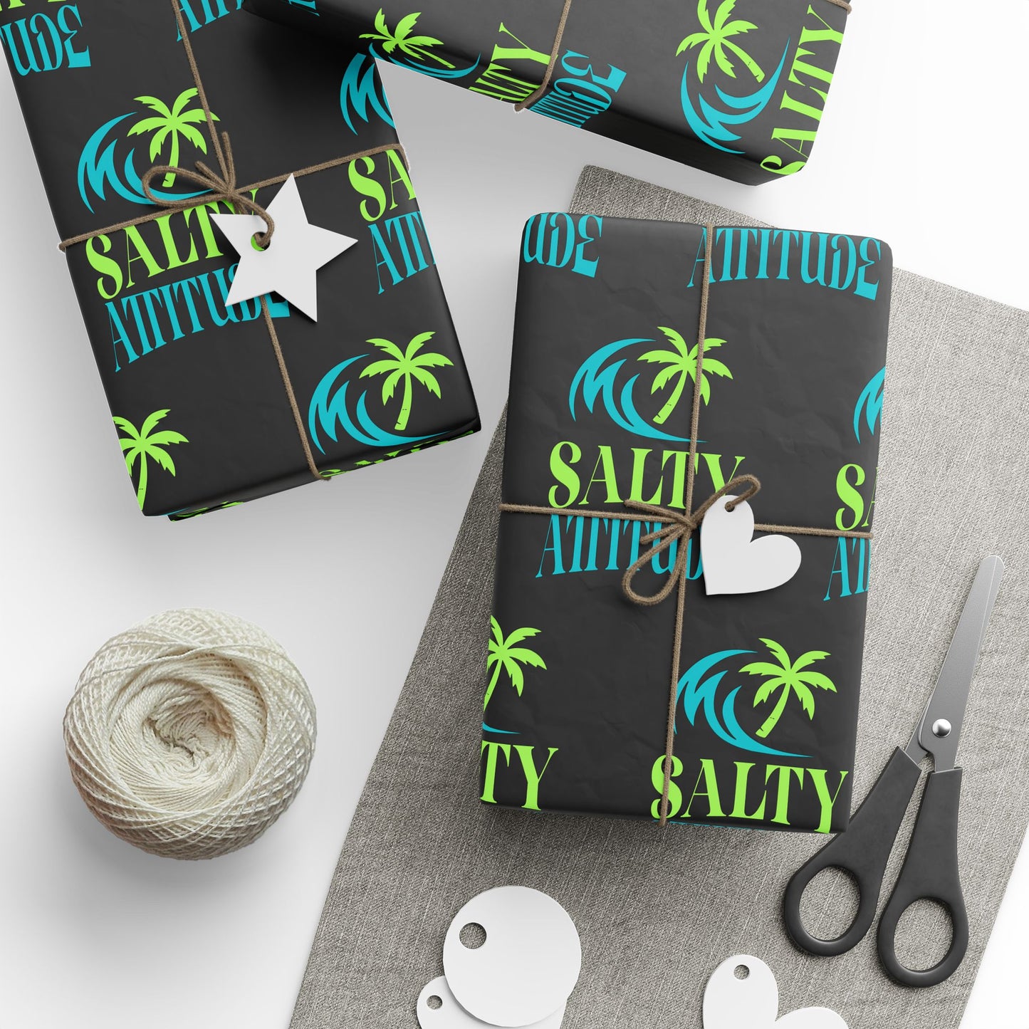 Wrapping Paper — Neon Retro Skate Pattern on Black (Holiday Gift Wrap)