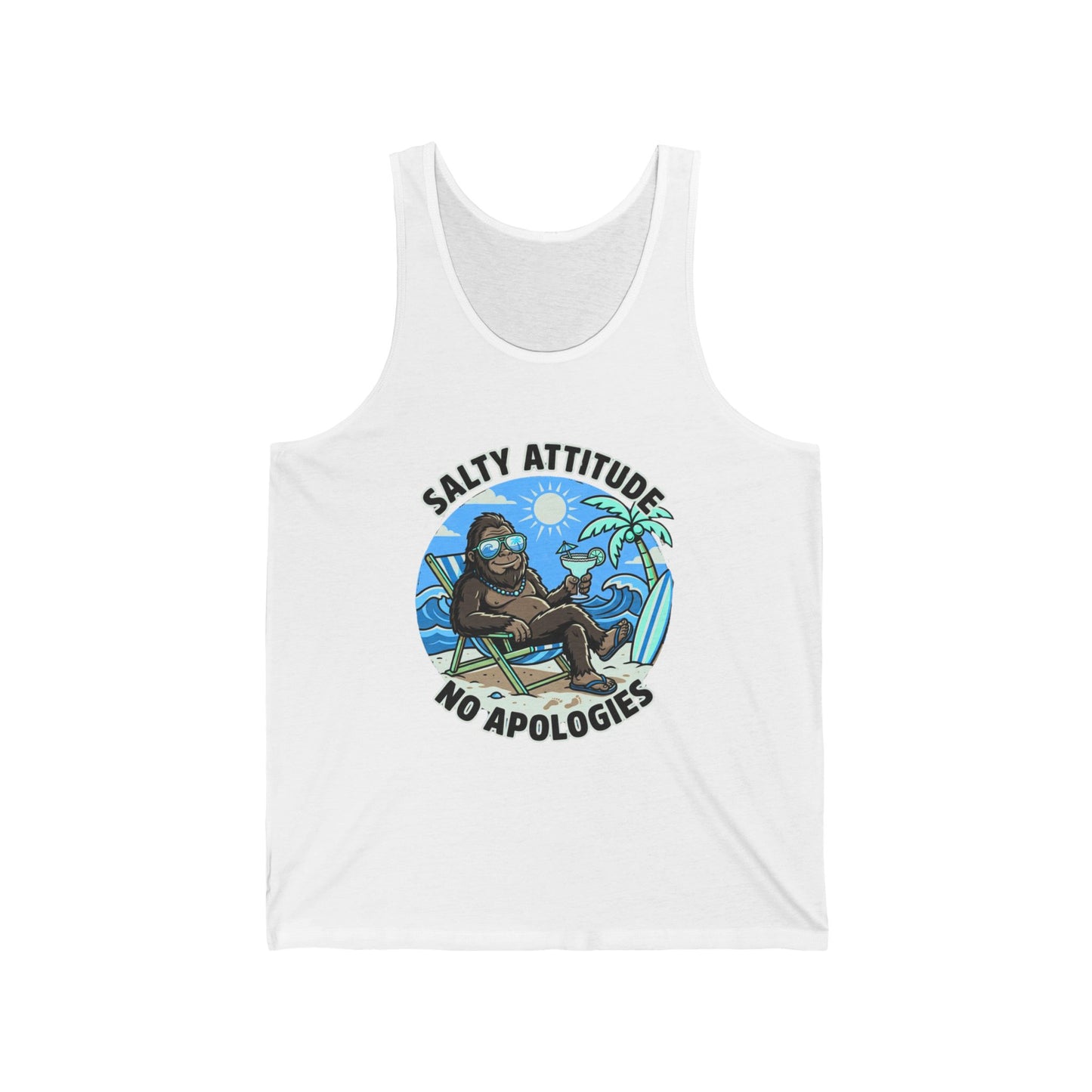Salty Attitude No Apologies Tank Top — Funny Beach Vibes Surfing Palm Graphic