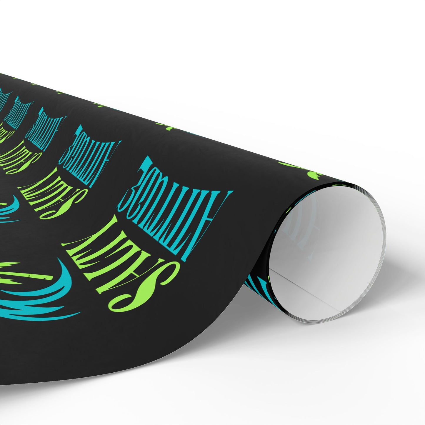 Wrapping Paper — Neon Retro Skate Pattern on Black (Holiday Gift Wrap)