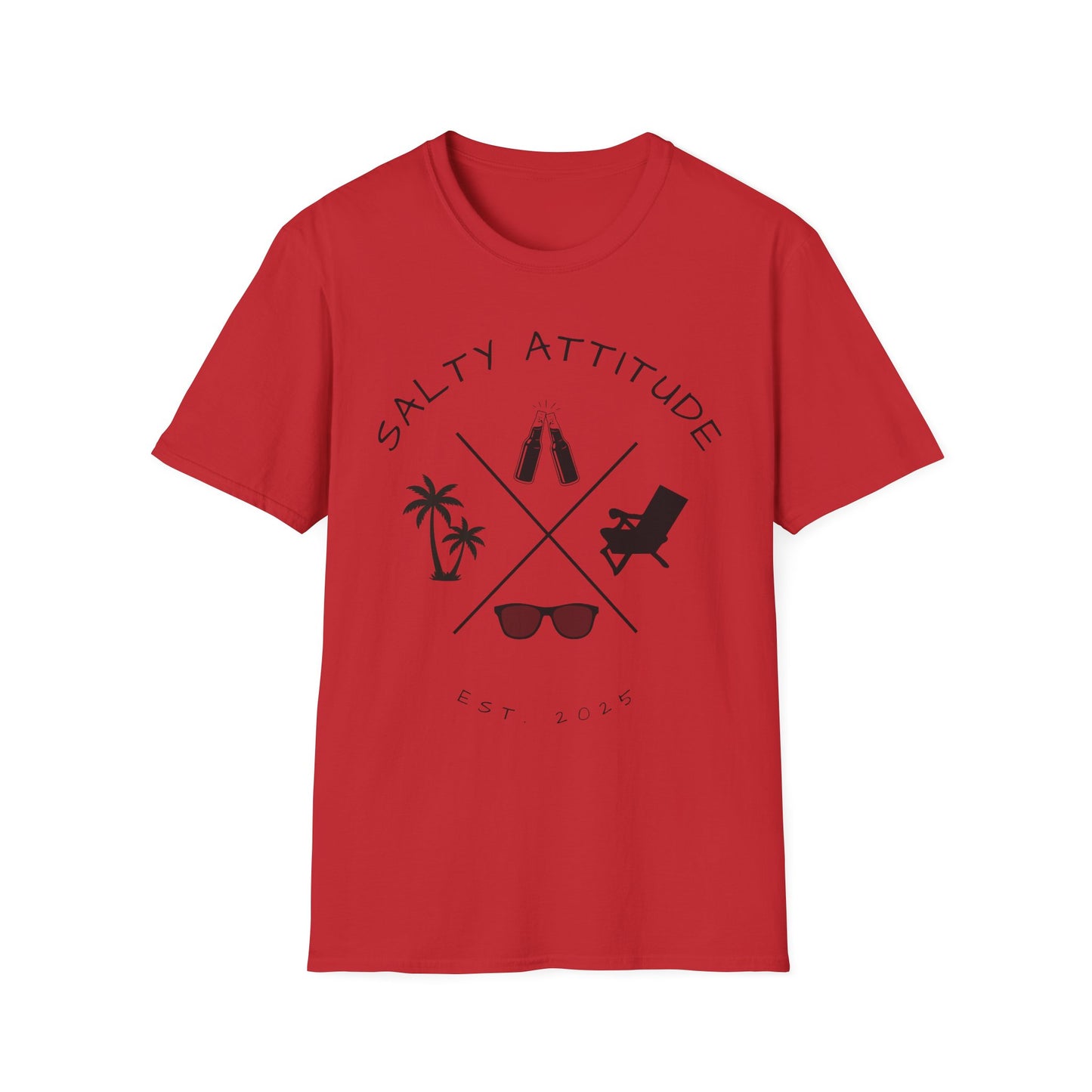 Salty Attitude Beach T-Shirt — Coastal Vacation Shirt with Sunglasses & Palm Icons