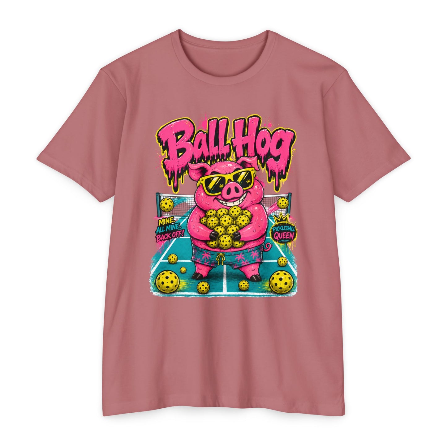 Ball Hog Pickleball T-Shirt — Retro Pig Graphic Tee ("Ball Hog")