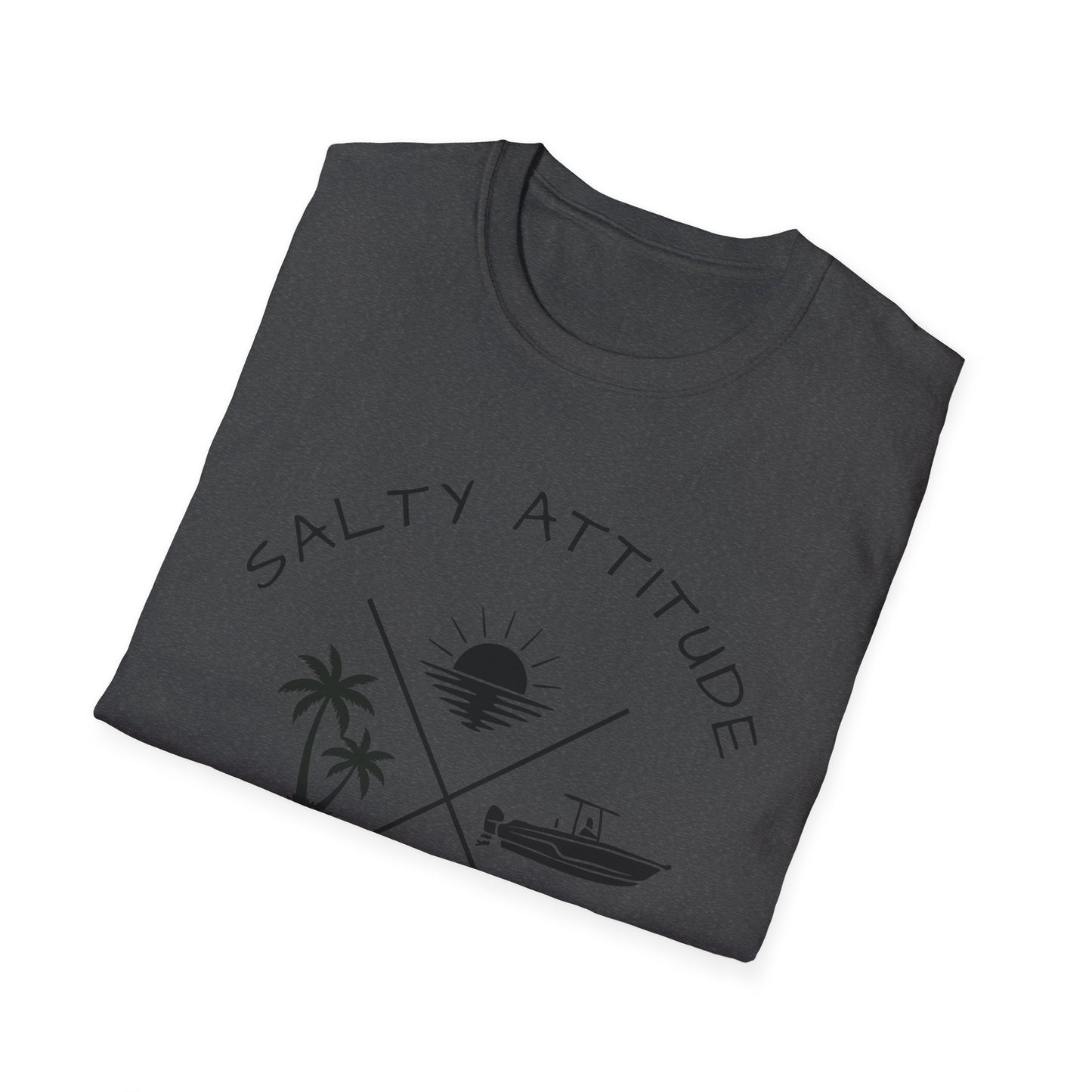Salty Attitude Beach T-Shirt — Coastal Vacation Shirt with Boat & Palm Icons