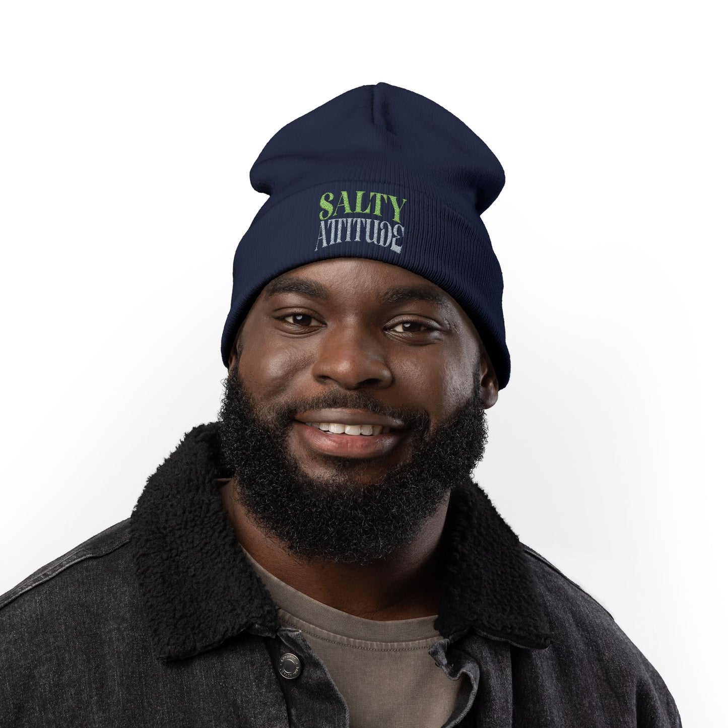 Embroidered Palm Wave Knit Beanie — Tropical Surf Cuffed Hat