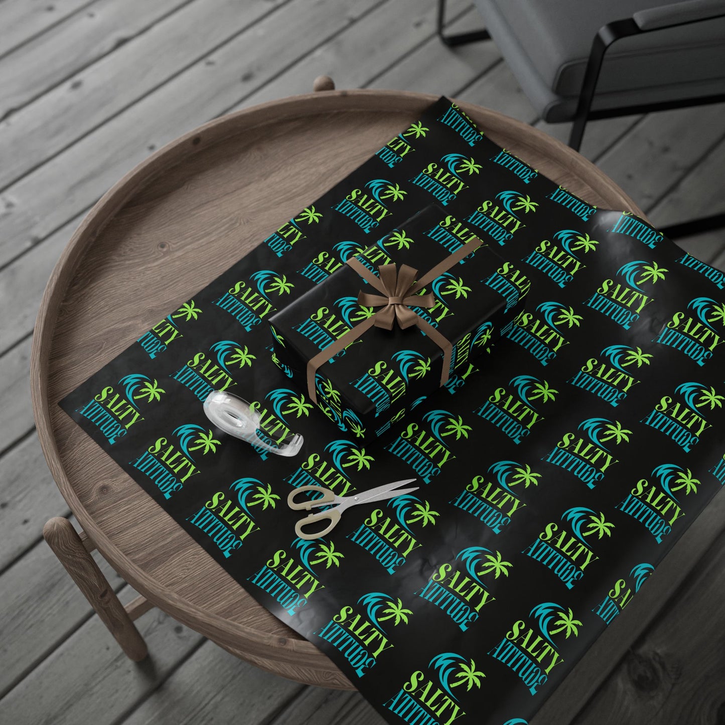 Wrapping Paper — Neon Retro Skate Pattern on Black (Holiday Gift Wrap)