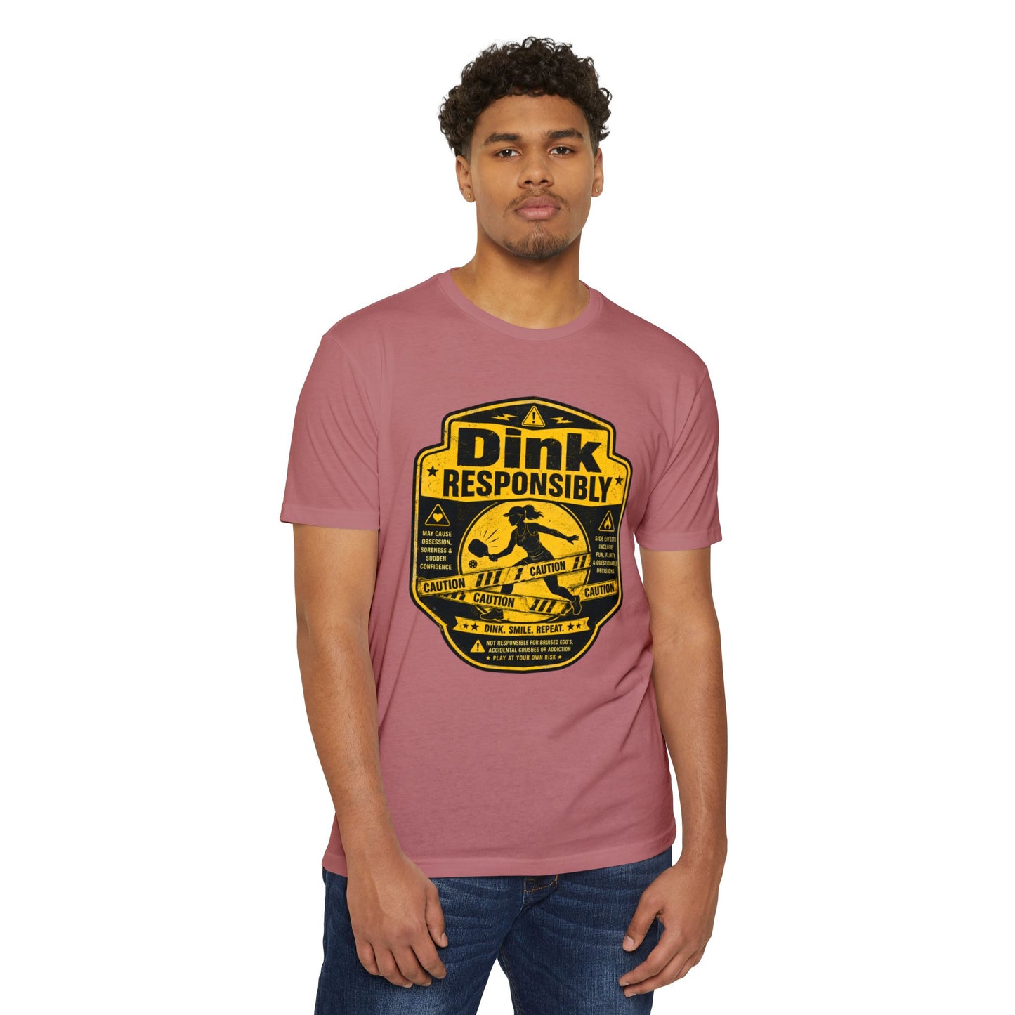 Dink Responsibly T-Shirt — Funny Pickleball 'Dink Responsibly' Graphic Tee (Salty Logo on Back)