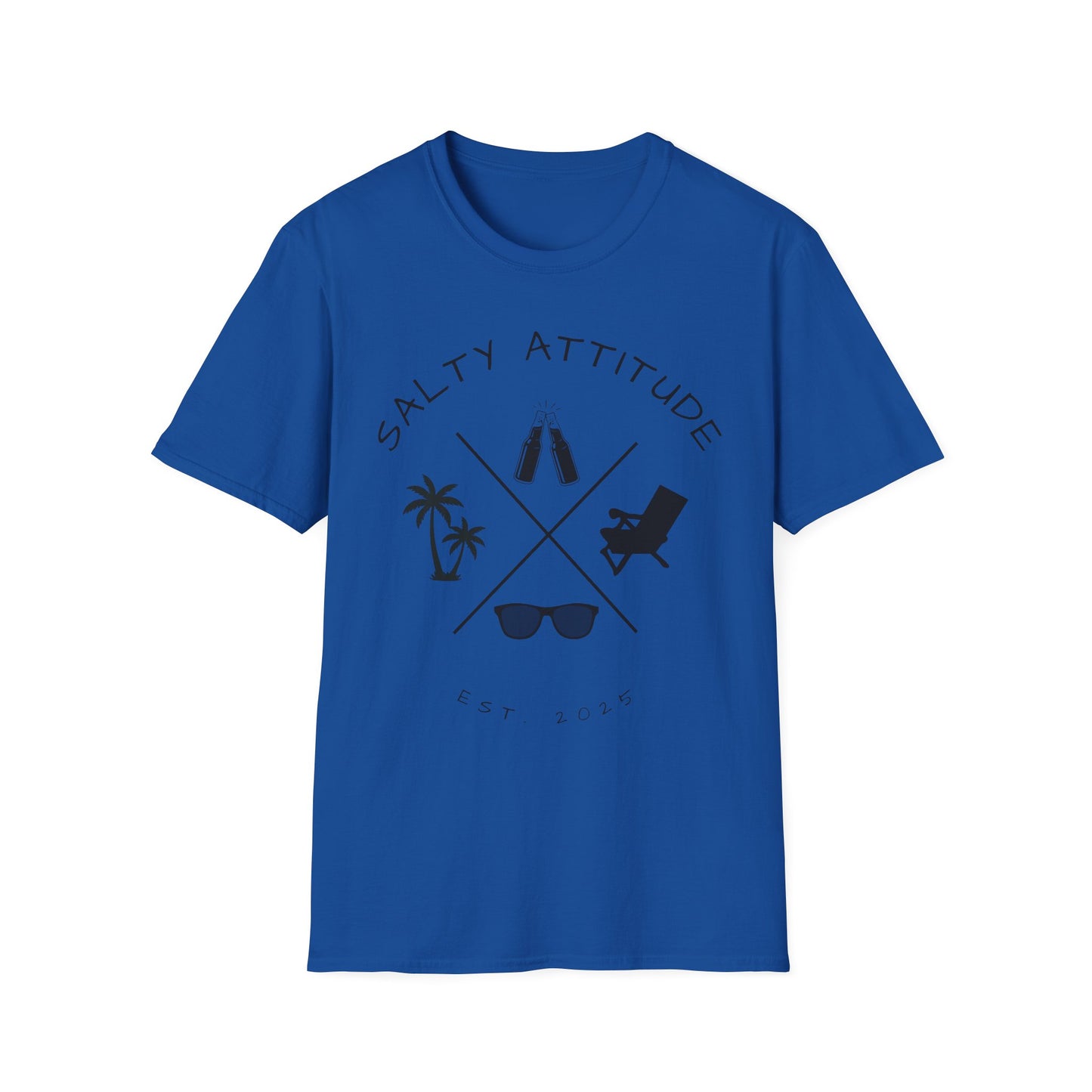 Salty Attitude Beach T-Shirt — Coastal Vacation Shirt with Sunglasses & Palm Icons