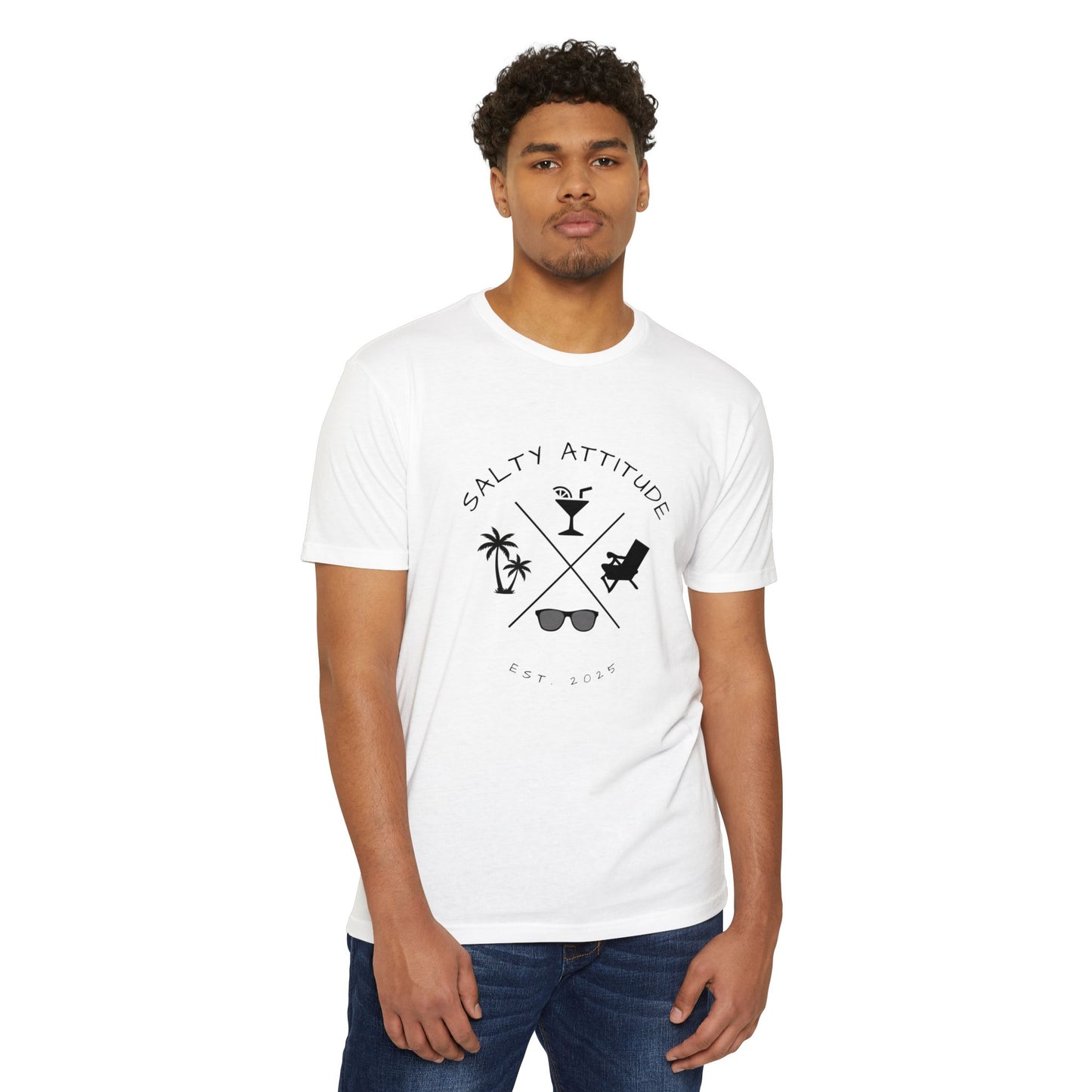 Salty Attitude Beach T-Shirt — Tropical Palm Cocktail Graphic Tee