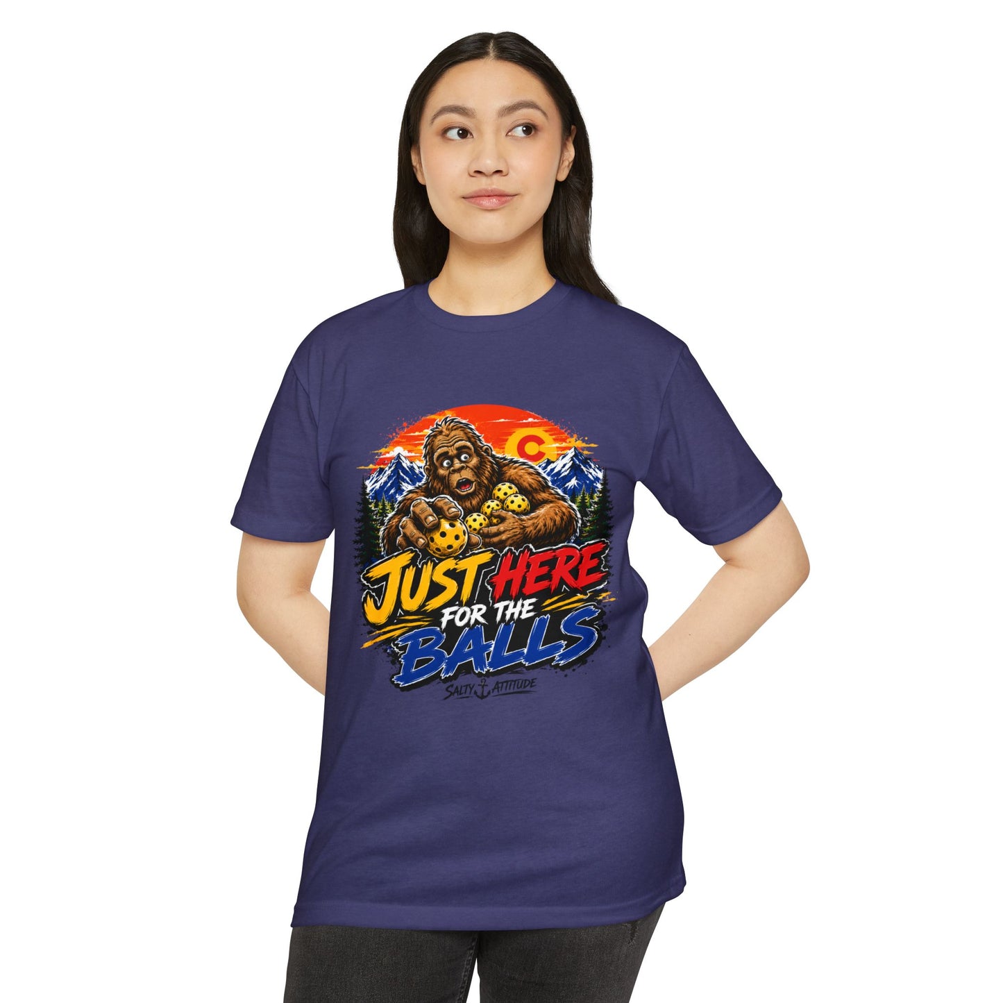 Just Here for the Balls T-Shirt — Funny Salty Attitude Sports Pickleball Tee