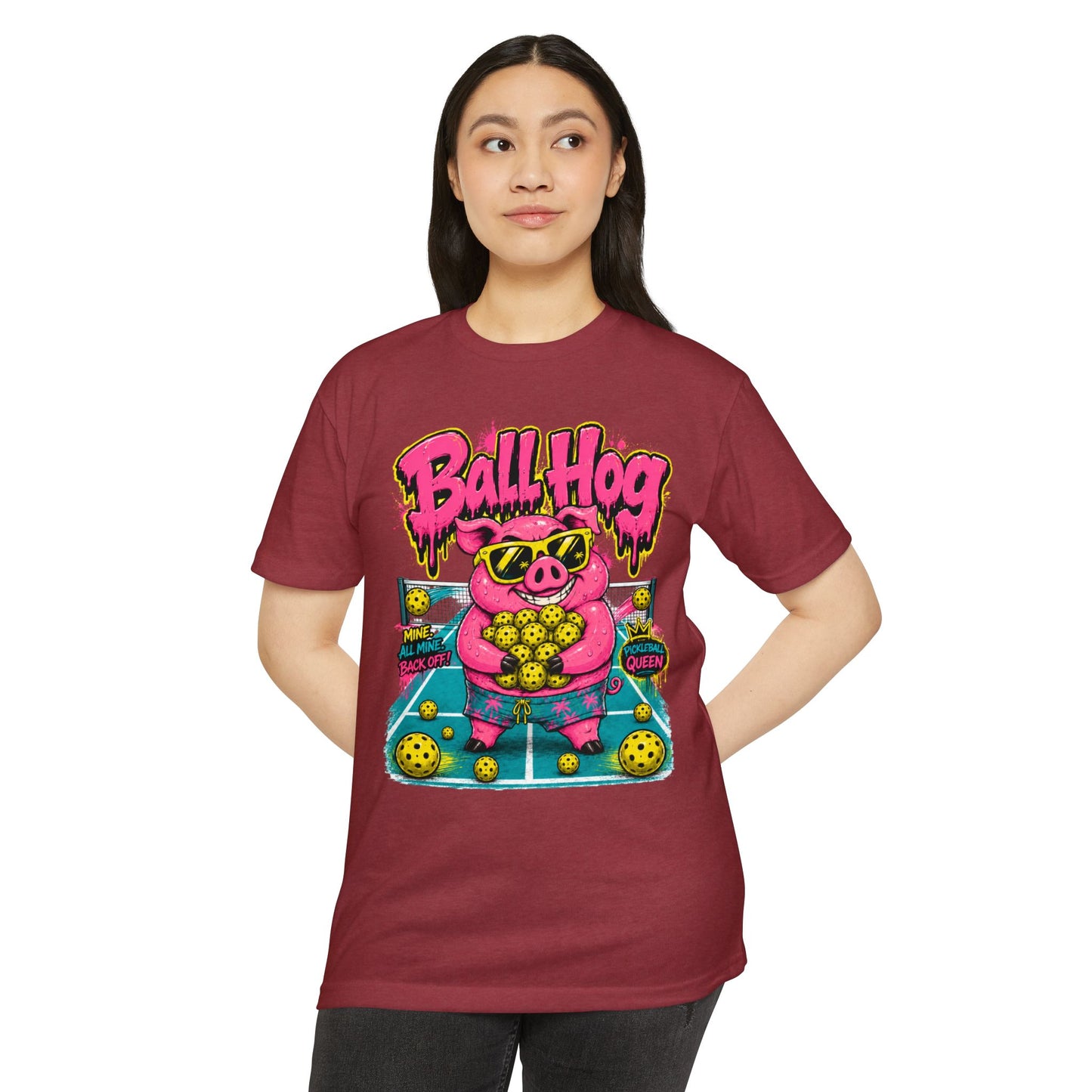 Ball Hog Pickleball T-Shirt — Retro Pig Graphic Tee ("Ball Hog")