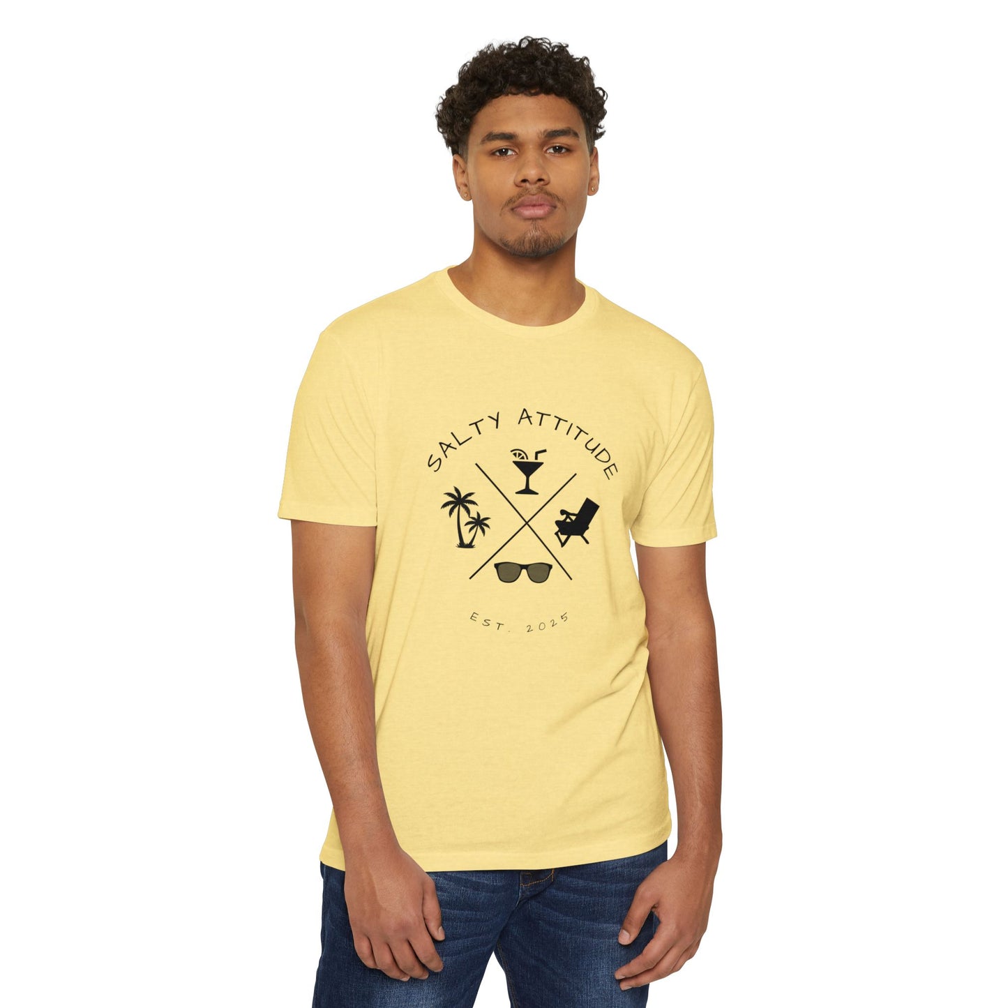 Salty Attitude Beach T-Shirt — Tropical Palm Cocktail Graphic Tee