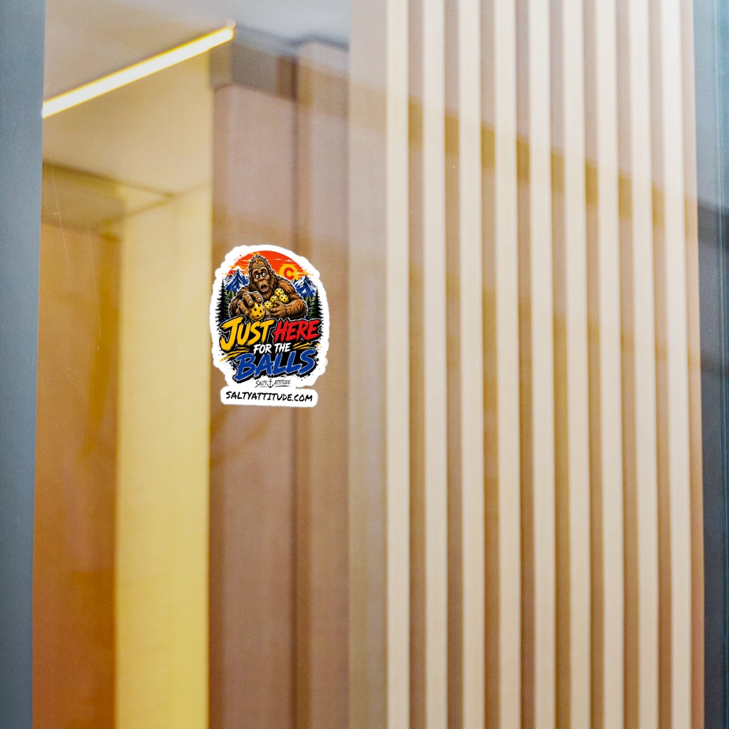Kiss-Cut Sticker — “Just Here for the Balls” Sasquatch Pickleball Decal