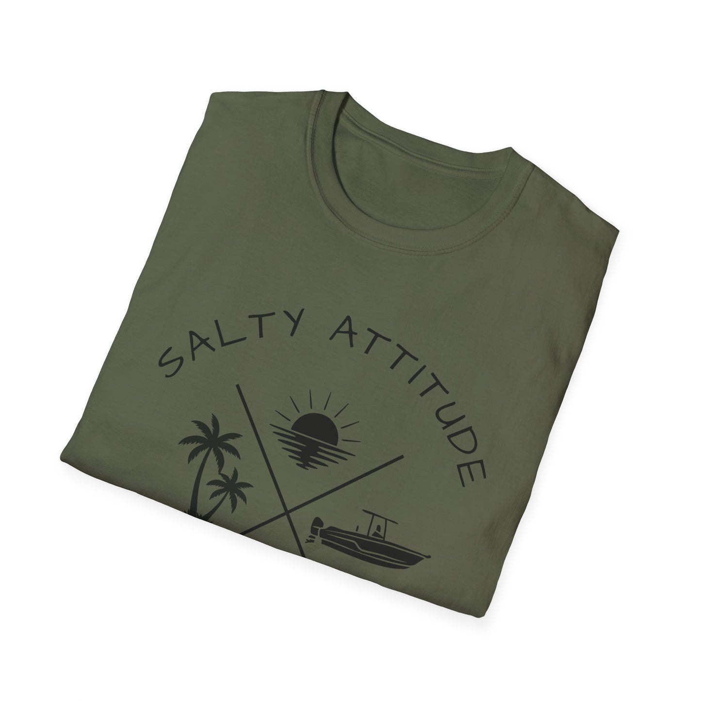Salty Attitude Beach T-Shirt — Coastal Vacation Shirt with Boat & Palm Icons