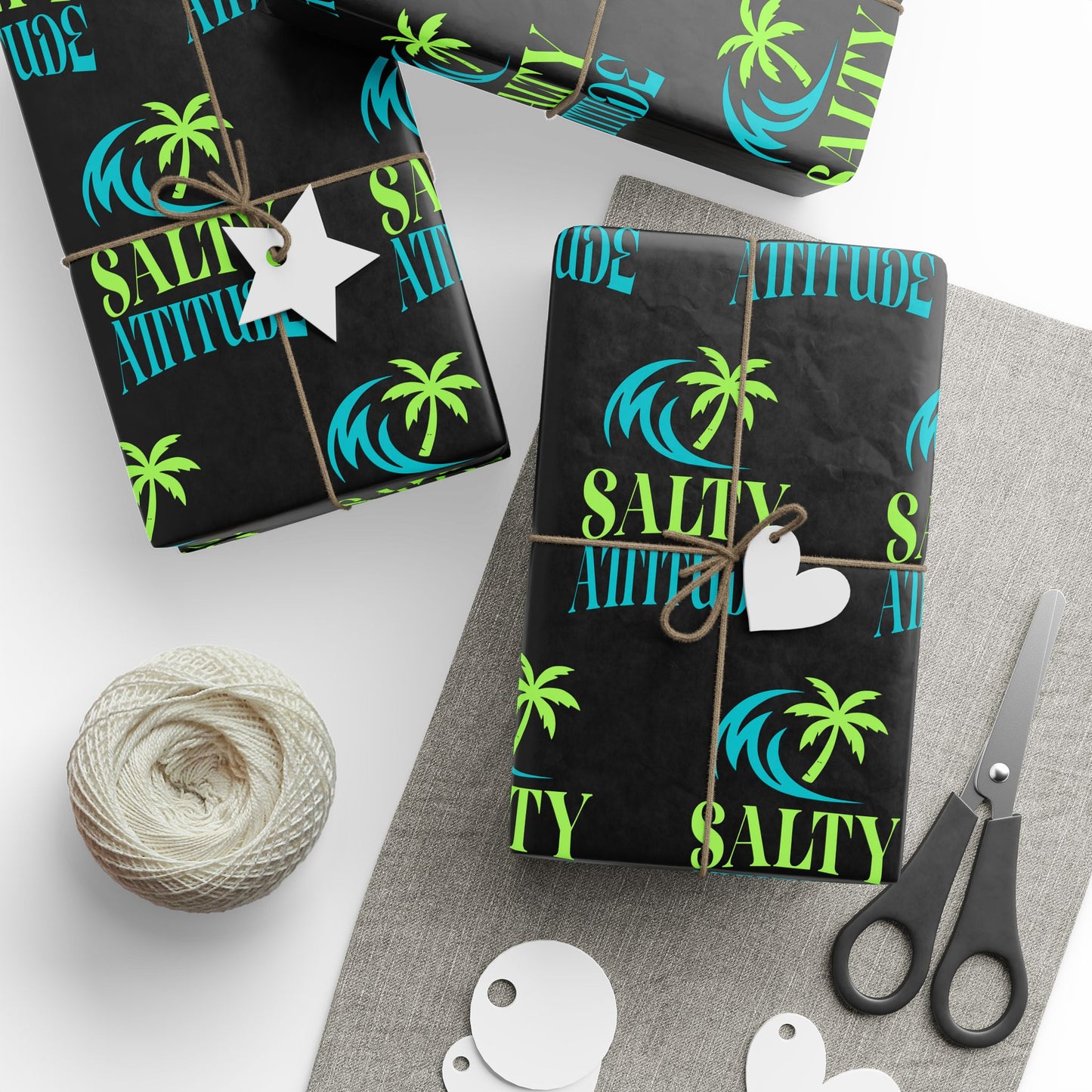 Wrapping Paper — Neon Retro Skate Pattern on Black (Holiday Gift Wrap)