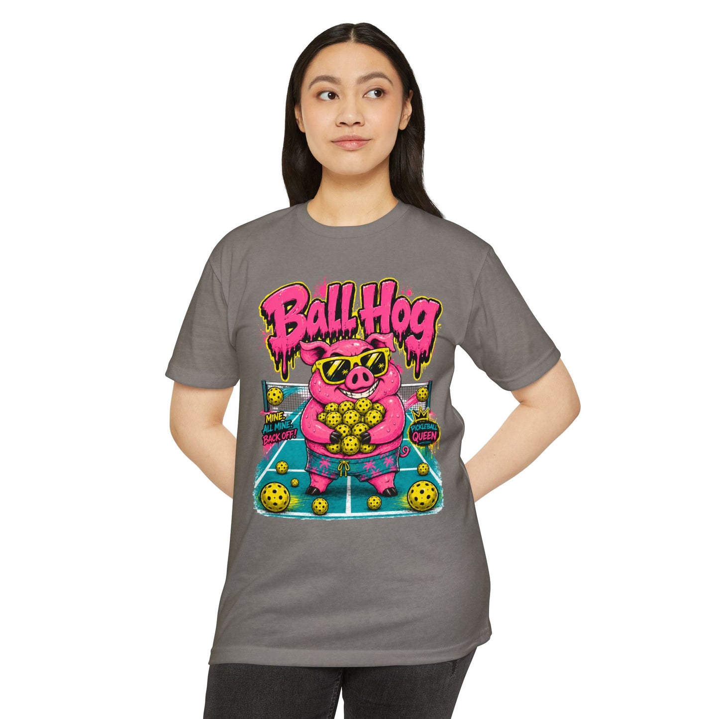 Ball Hog Pickleball T-Shirt — Retro Pig Graphic Tee ("Ball Hog")