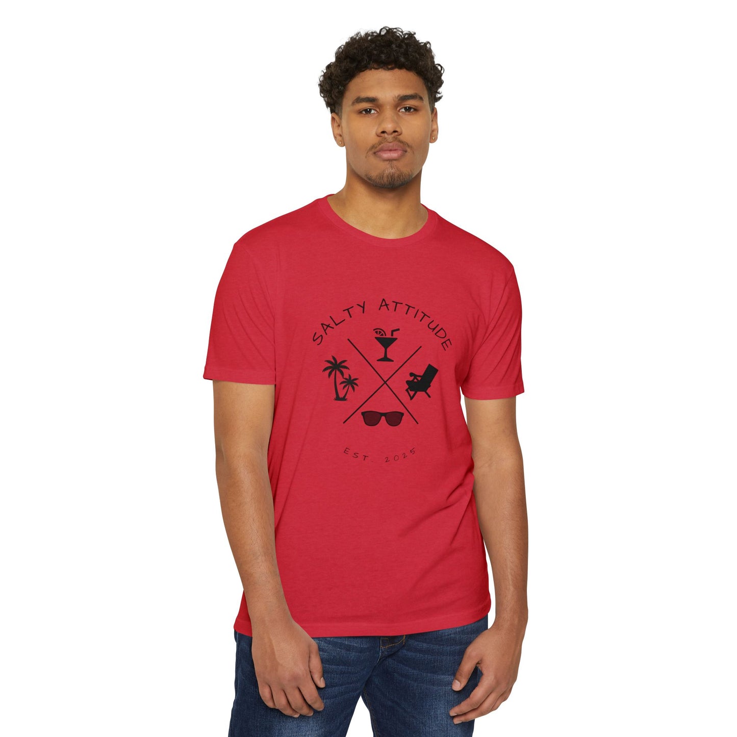 Salty Attitude Beach T-Shirt — Tropical Palm Cocktail Graphic Tee