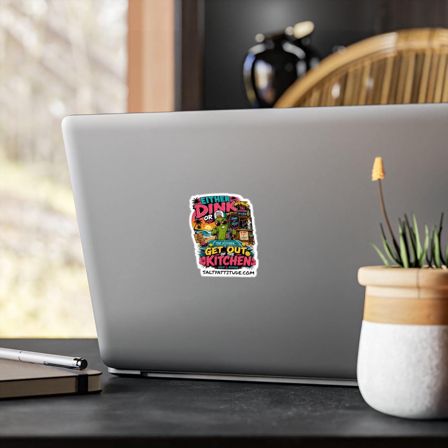 Kiss-Cut Vinyl Decal — "Either Dink or Get Out of the Kitchen" Tropical Tiki Stickers