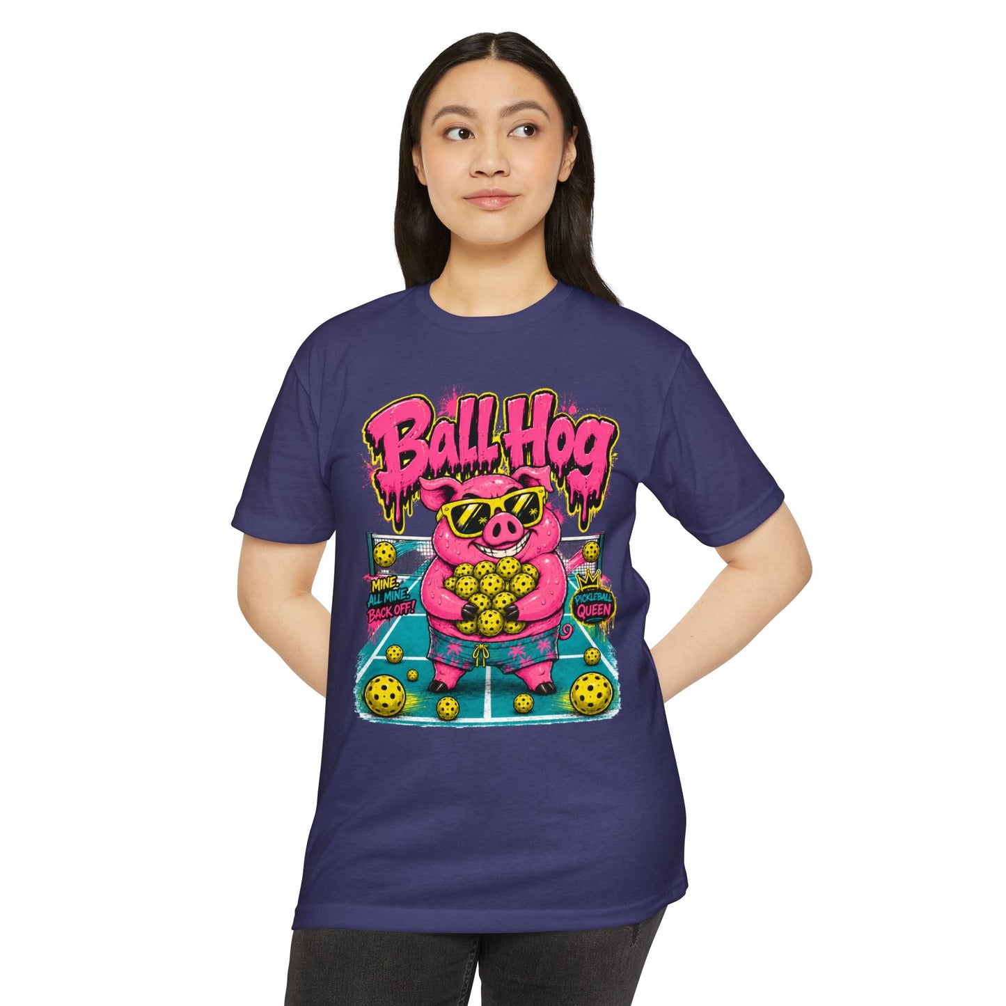Ball Hog Pickleball T-Shirt — Retro Pig Graphic Tee ("Ball Hog")