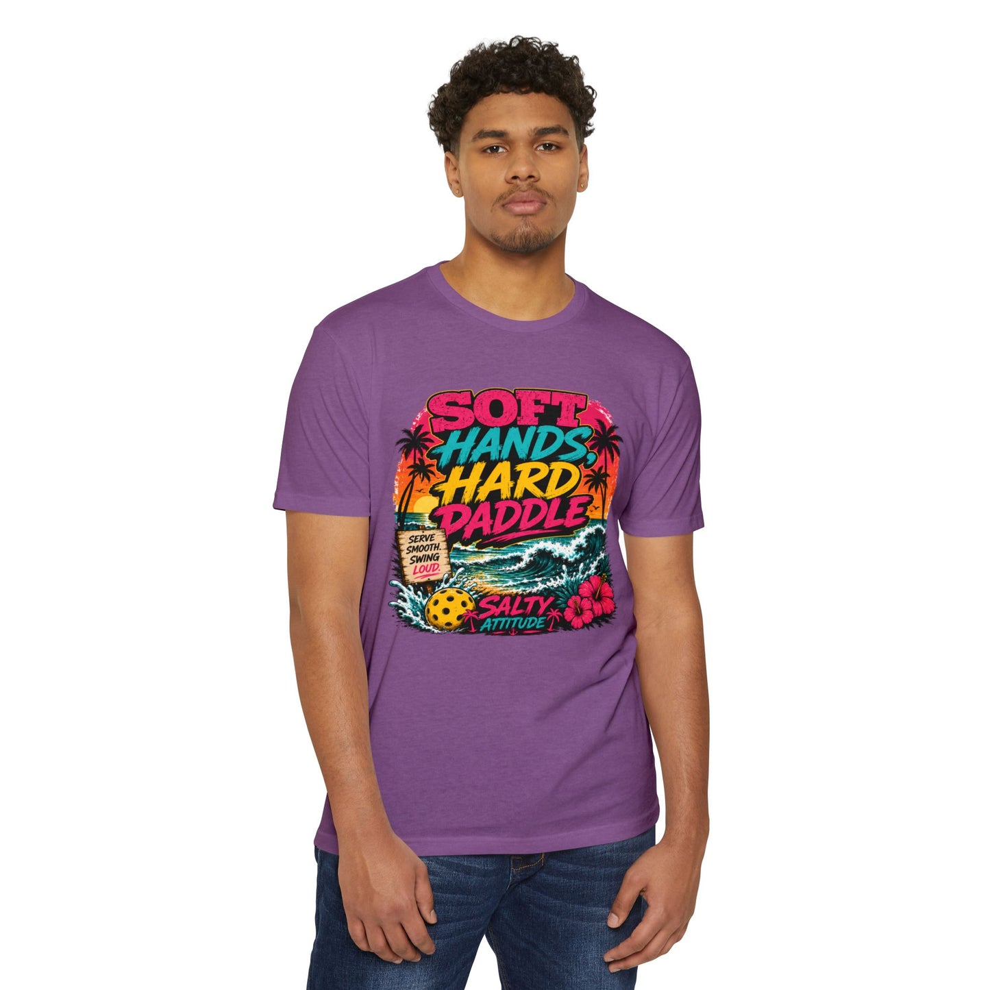 T-Shirt — "Soft Hands Hard Paddle" Tropical Salty Attitude Surf Tee