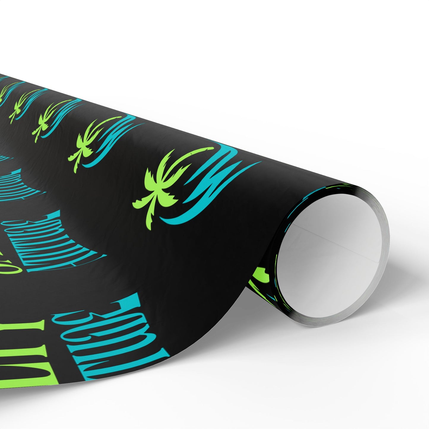 Wrapping Paper — Neon Retro Skate Pattern on Black (Holiday Gift Wrap)